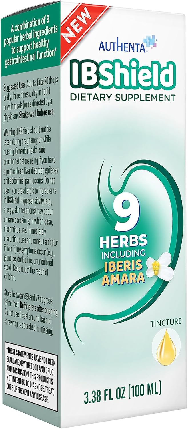 IBShield Tintura 3.4 fl oz  Apoya la función gastrointestinal saludable  Mezcla de 9 hierbas  Manzanilla, Iberis Amara, Angélica, alcaravea,