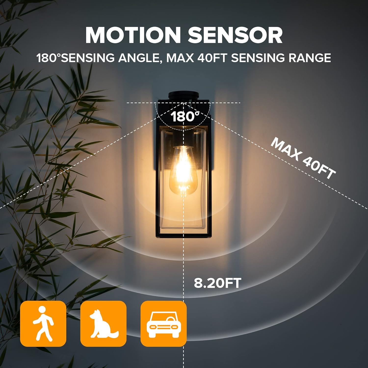 LUTEC Lámpara de pared exterior con sensor de movimiento, aplique de pared exterior del atardecer al amanecer, linterna de pared de aluminio