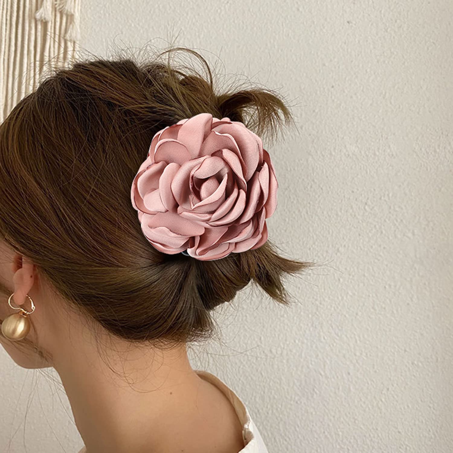 Cinaci Paquete de 4 pinzas de plástico negro para el cabello con rosas grandes y grandes, pinzas para moño, accesorios para mujeres y niñas