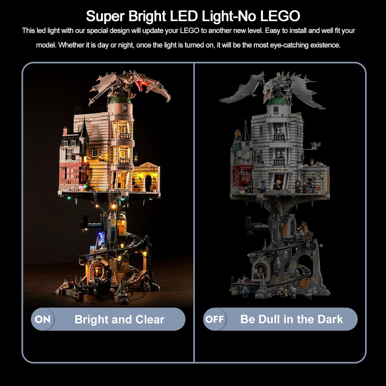BrickBling Kit de iluminación LED para Lego Gringotts Wizarding Bank Juego de construcción, luces musicales Verison compatibles con Lego 76417, solo
