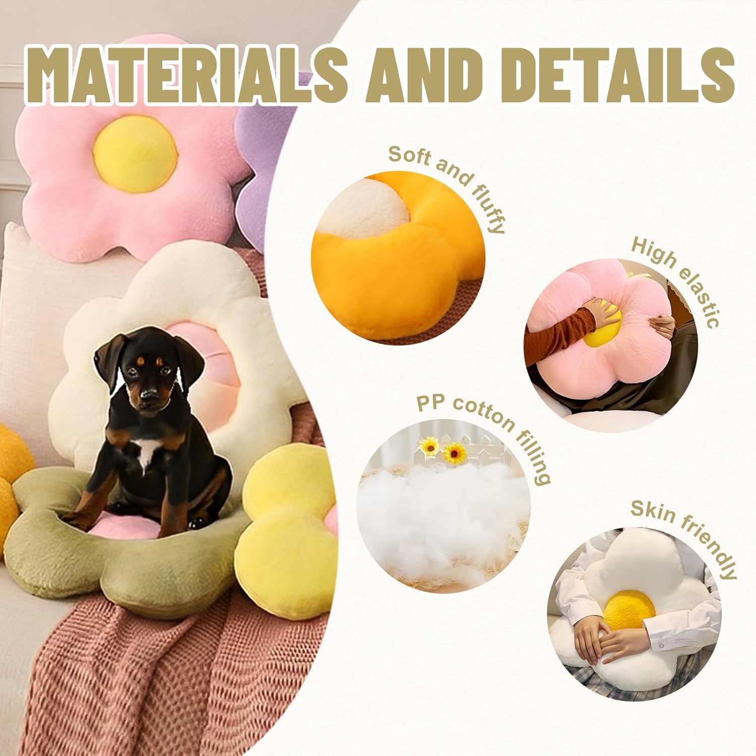 QWINEE Tapete suave para cama de perro y gato, almohada con forma de flor, cojín para habitación, sofá, silla, decoración acogedora para cama para
