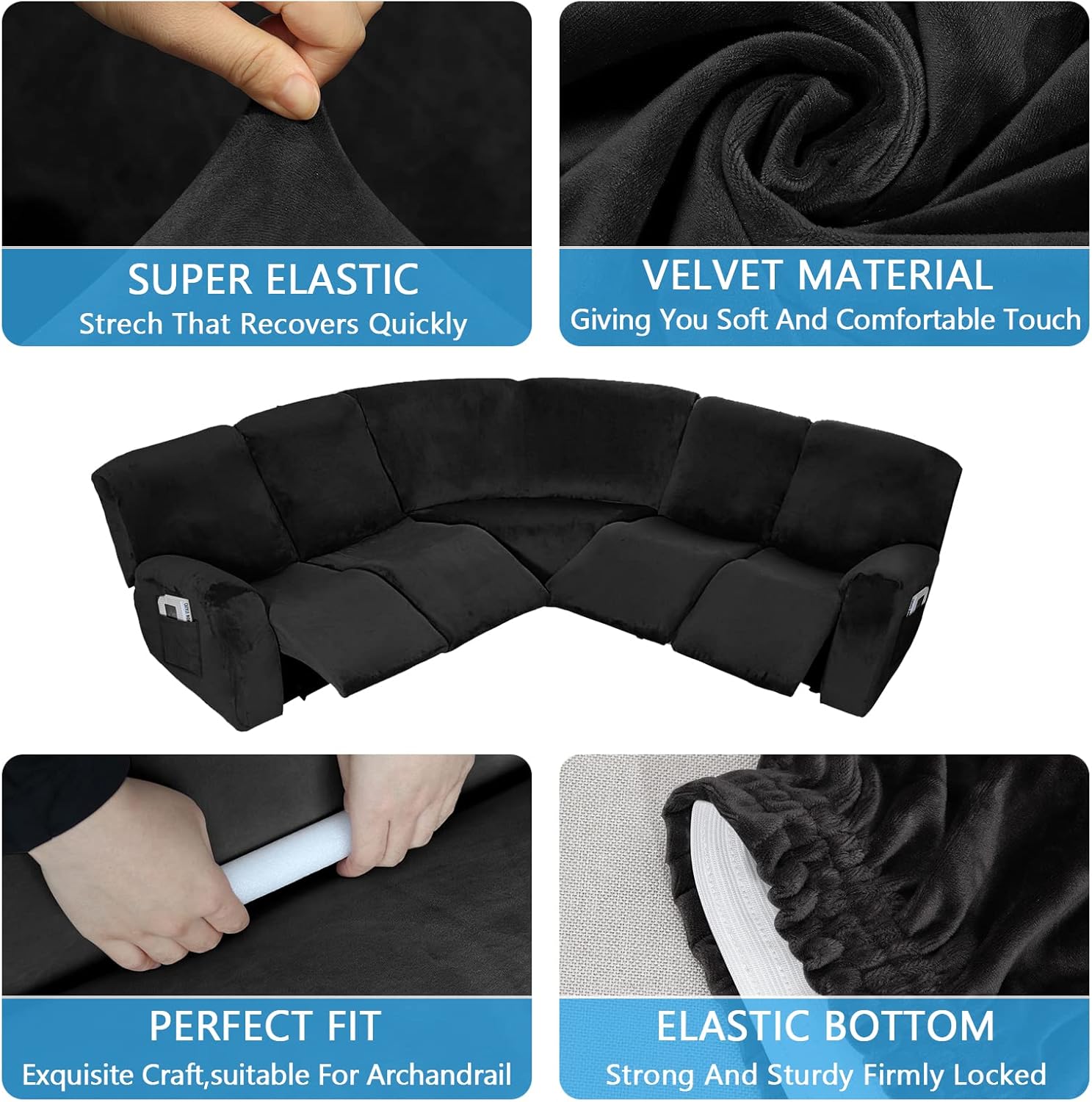 Funda para sofá esquinero, funda seccional elástica de terciopelo, protector de sofá esquinero reclinable, fundas para sofá esquinero, funda