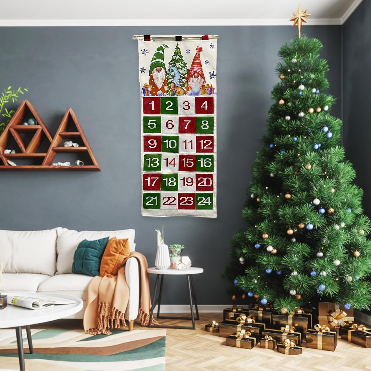 Calendario de cuenta regresiva de Navidad, calendario de Adviento colgante de madera, decoración de pared de Navidad con bolsillos, letrero de