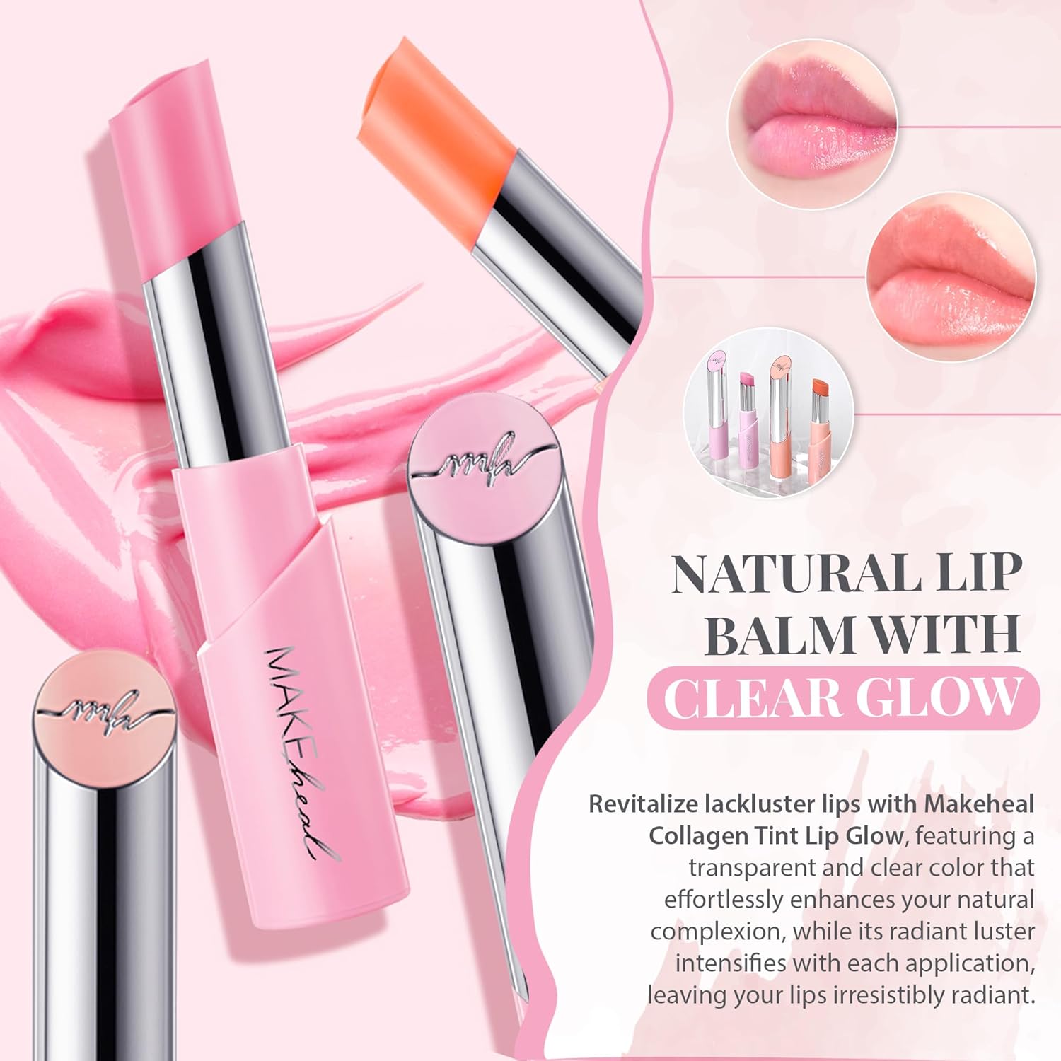 Makeheal Bálsamo labial con tinte de colágeno, labios suaves y nutritivos hidratantes, bálsamo labial infundido con colágeno y vitamina E, color