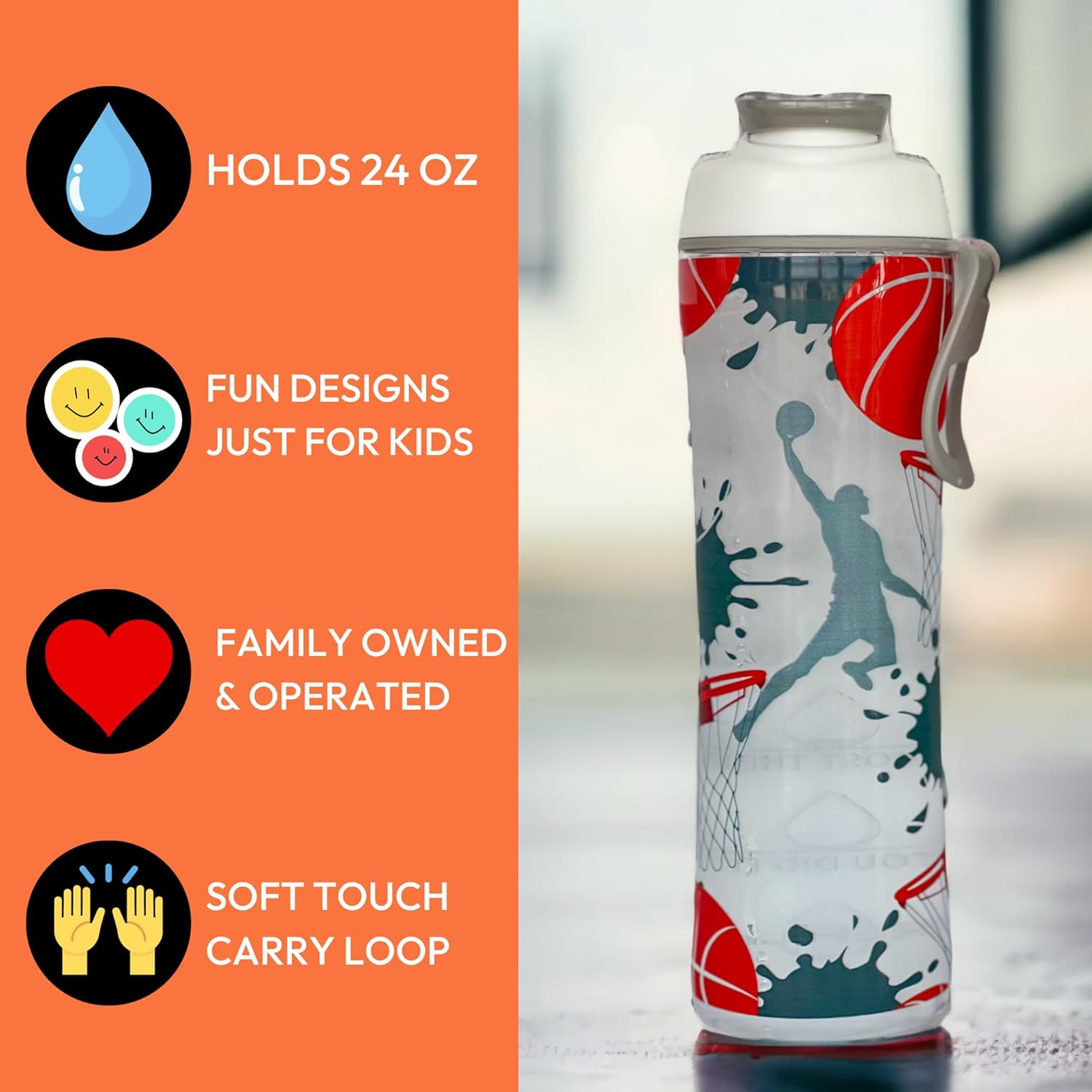 50 Strong Botella de agua para niños con tiempos para beber, botellas de agua reutilizables de 24 onzas sin BPA con marcador de tiempo, diseño de