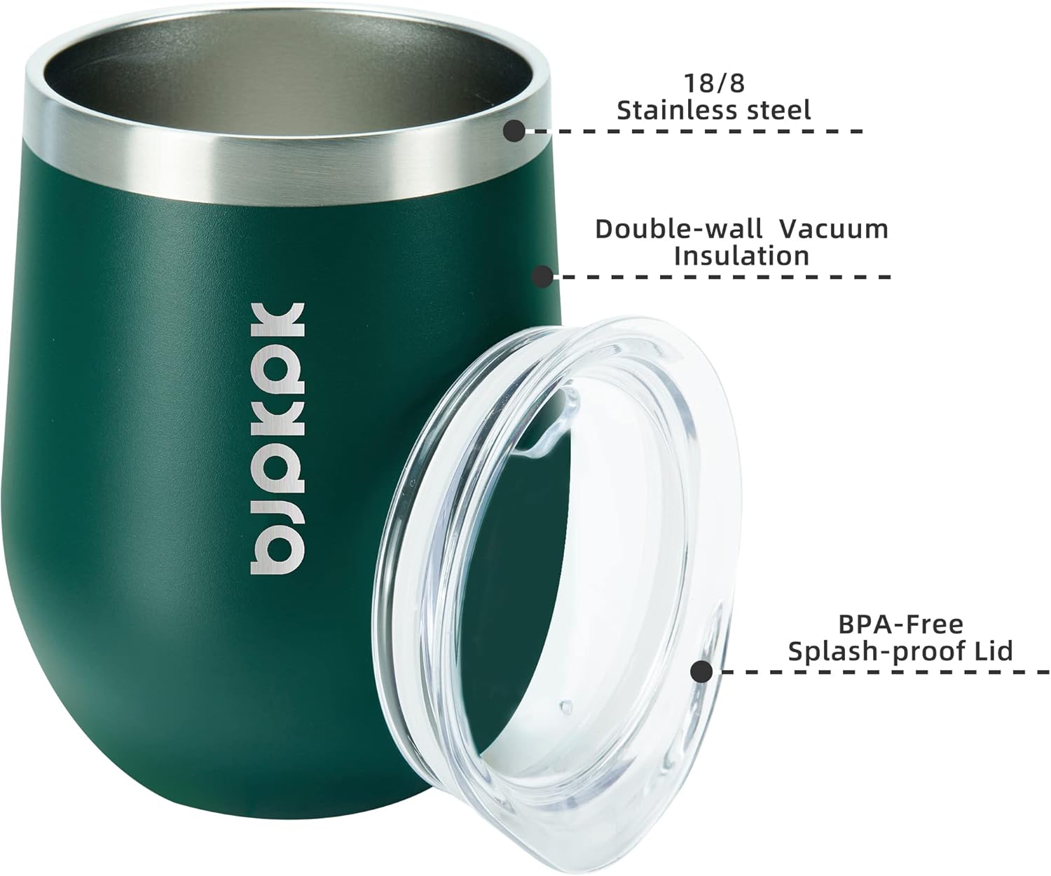 BJPKPK 2 vasos de vino aislados de 12 onzas, vaso de vino aislado de 12 onzas con tapa, vasos de vino de acero inoxidable irrompibles, vaso aislado