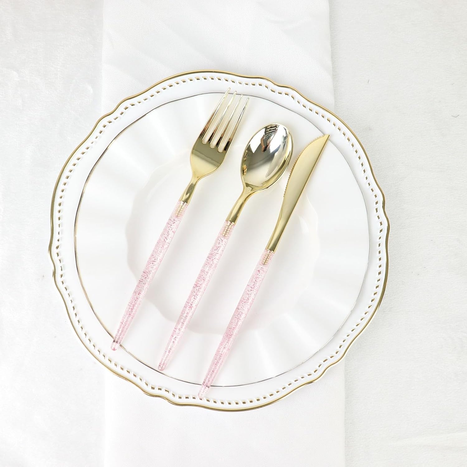 Efavormart – Juego de cubiertos desechables de 8 pulgadas, color oro rosa con purpurina, cubiertos de plástico para bodas, eventos y banquetes