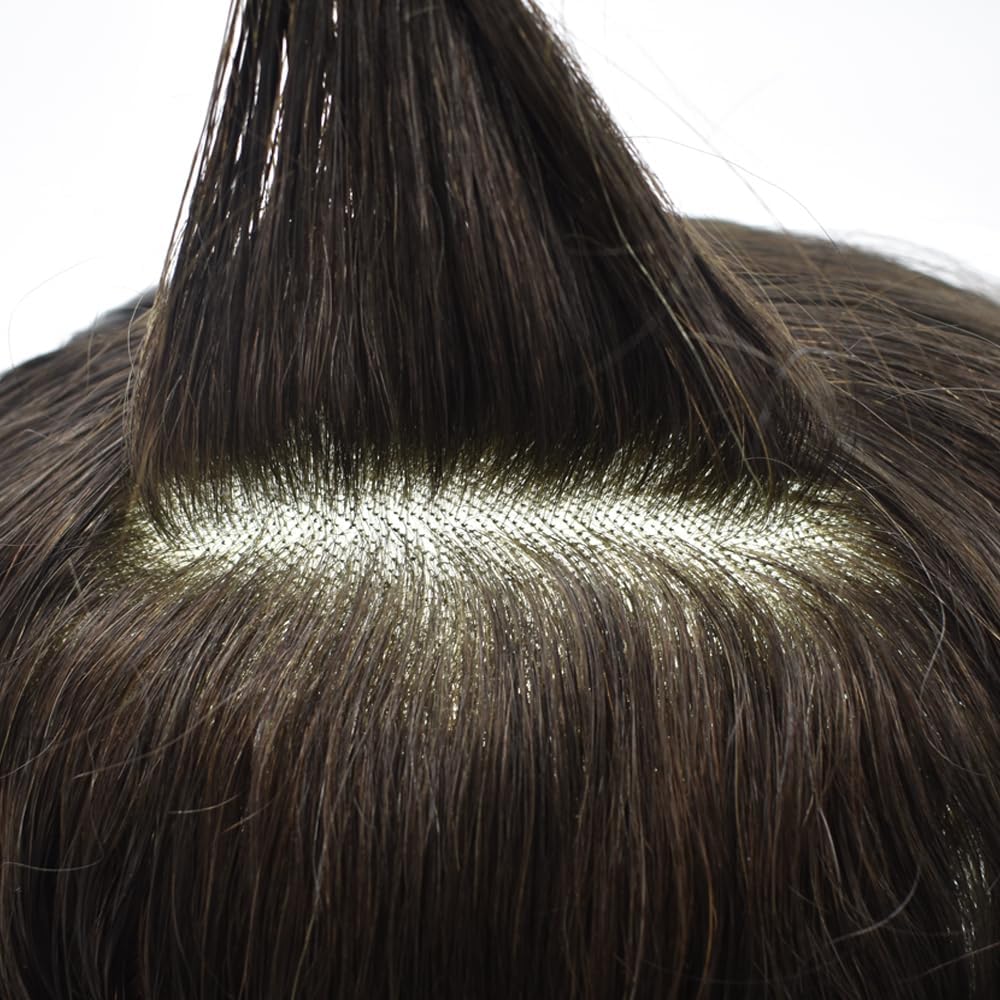RESHE Sistemas de reemplazo de cabello para hombre, tupé para hombres, cabello humano real, encaje suizo con PU alrededor de los hombres, pieza de