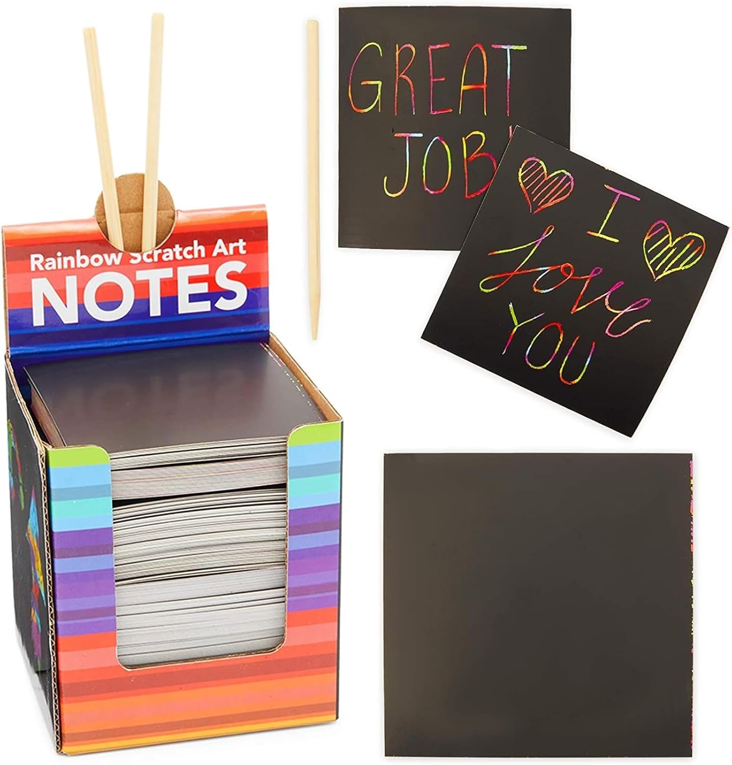 Bright Creations Notas para raspar arcoíris con 2 lápices de madera (3.5 pulgadas, 300 hojas)