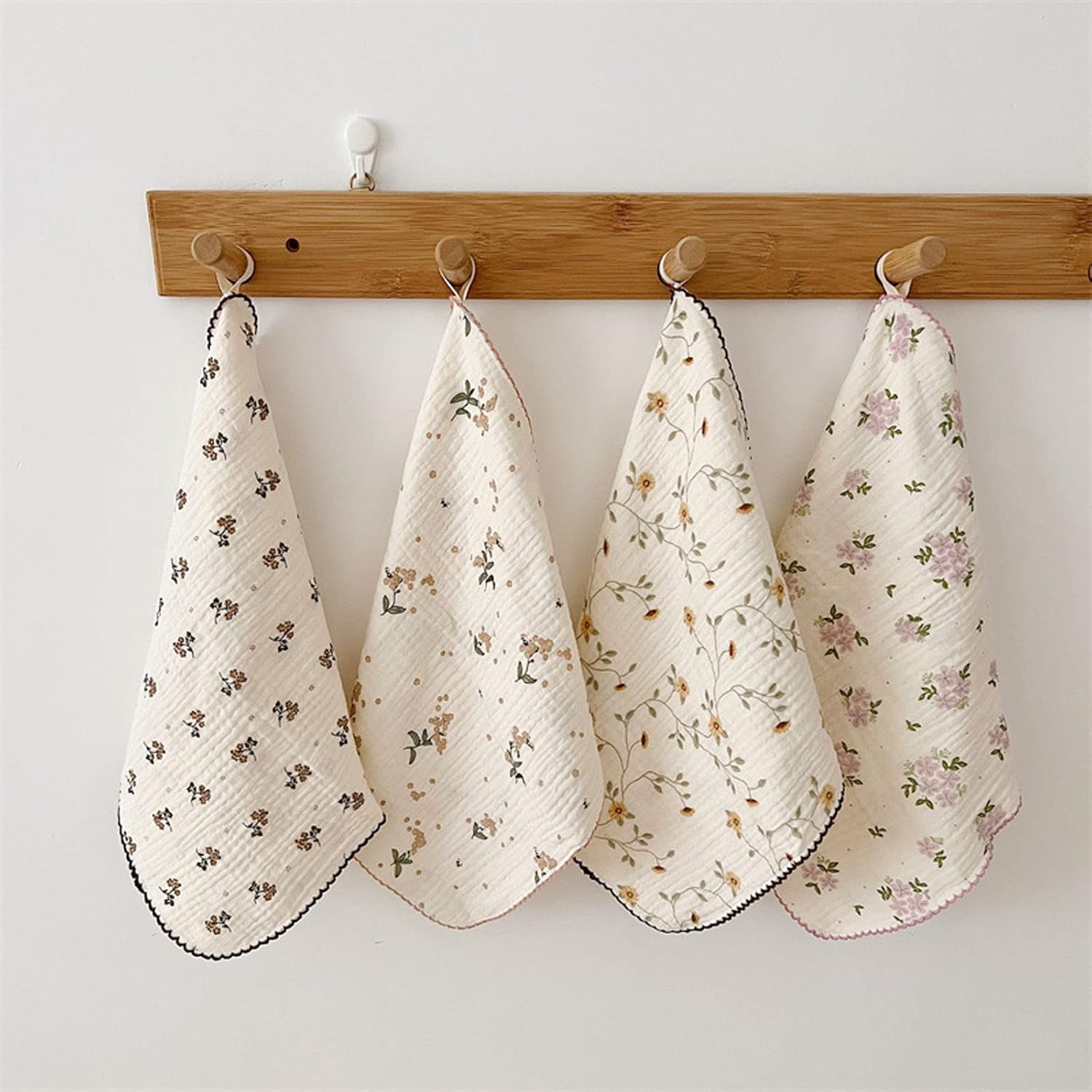 BuLuTu Lindas toallas de limpieza de muselina de algodón floral para el hogar y la cocina, paquete de 4 trapos de limpieza  11 x 11 pulgadas, 100%