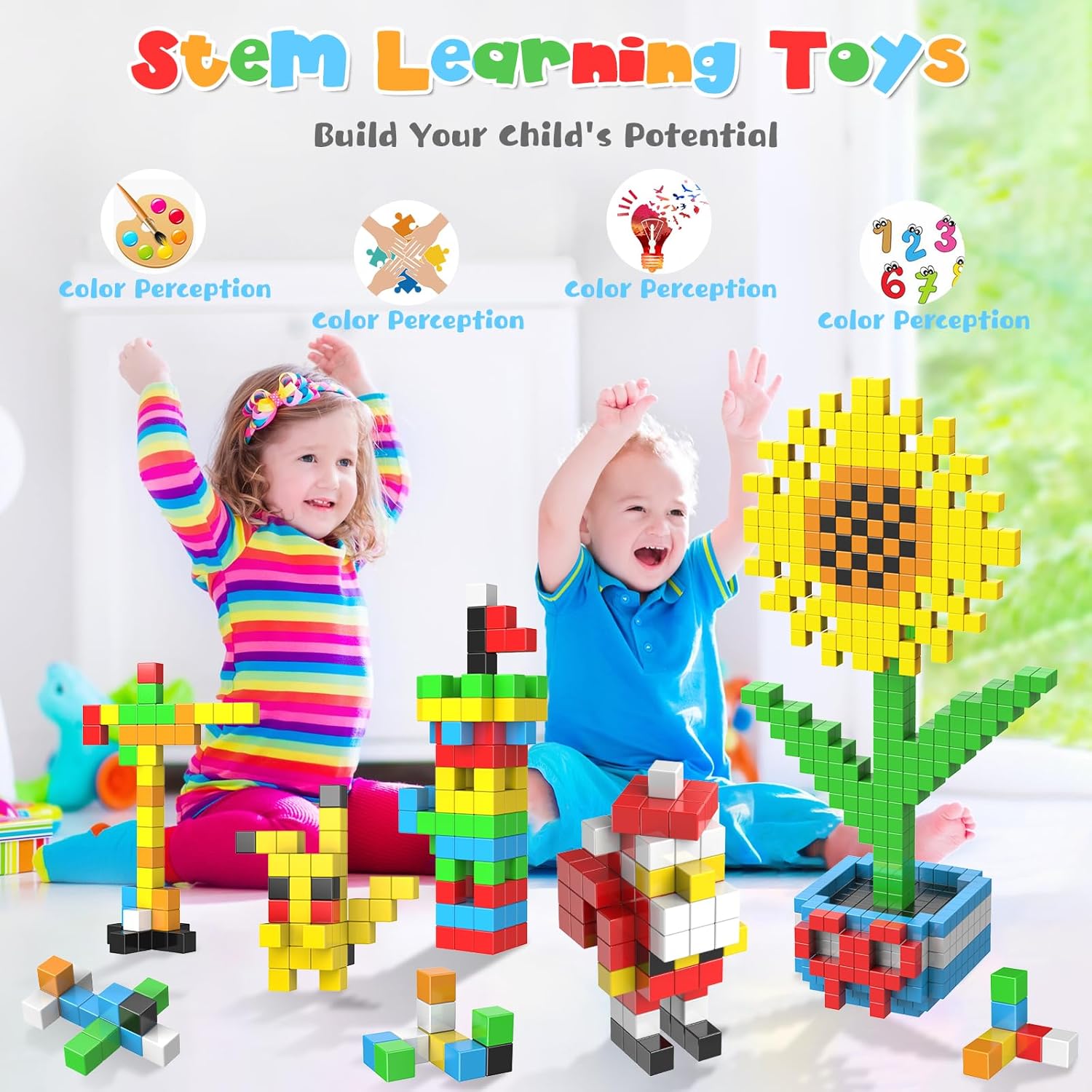 KOIEMAY Bloques de construcción magnéticos, juguetes para niños y niñas de 2-4, 3-5, 4-8, juguetes sensoriales 3D STEM Montessori mejorados para