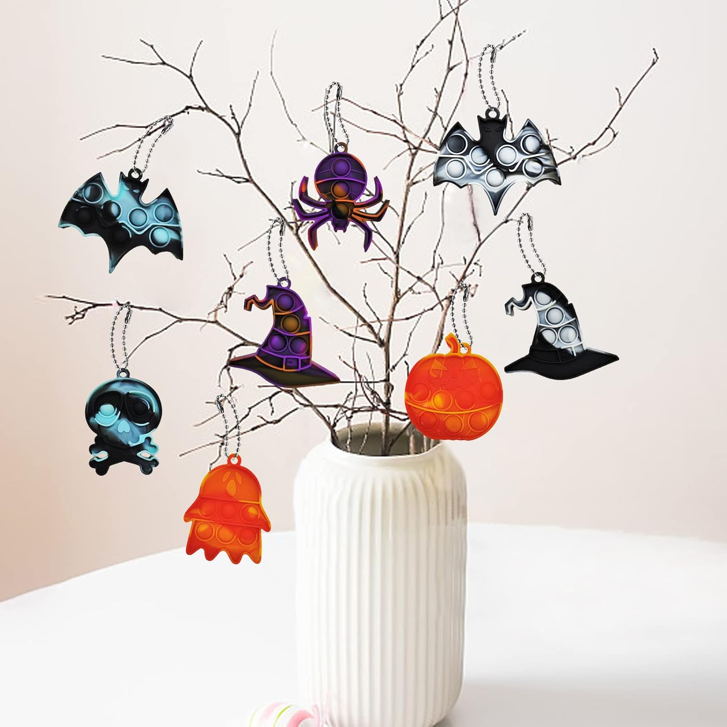30 piezas de Halloween Pop It, recuerdos de fiesta de Halloween, mini llavero de juguete para la ansiedad, juguete para aliviar el estrés, bolsas de
