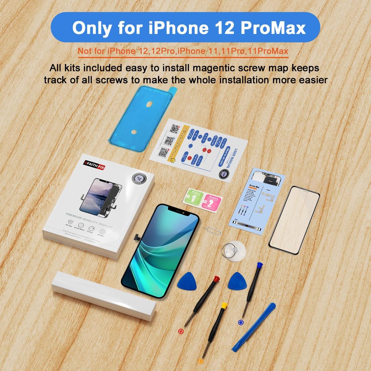 EFAITHFIX Para iPhone 12 PRO MAX Pantalla LCD Reemplazo de 6.7 pulgadas Asamblea LCD Pantalla LCD 3D Digitalizador de Pantalla Táctil con