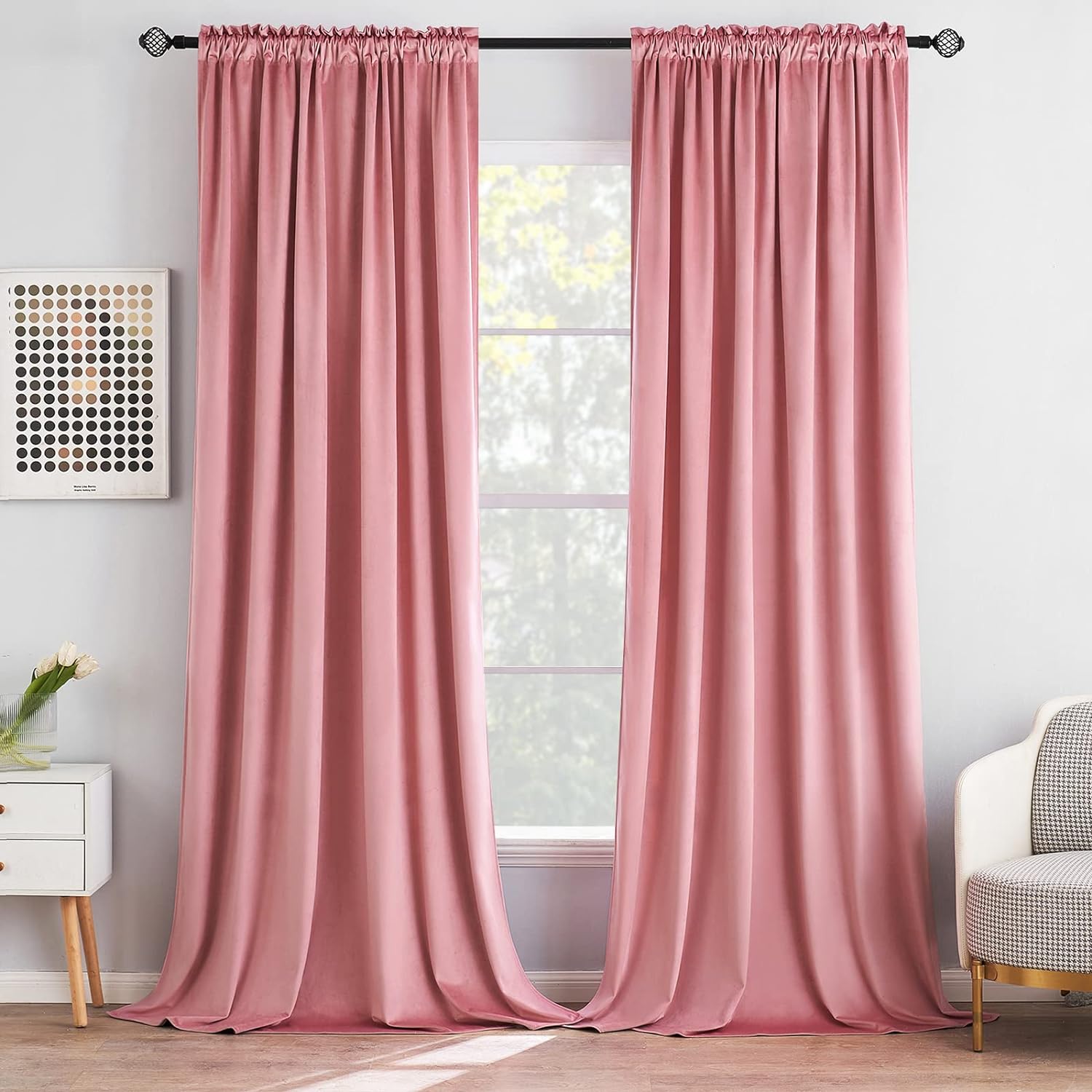 MIULEE Cortinas opacas de terciopelo rosa rubor con aislamiento térmico para dormitorio, sala de estar, oscurecimiento de 84 pulgadas de largo,