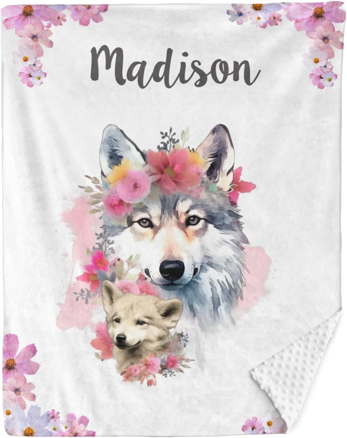 Manta personalizada con nombre, mantas de bebé personalizadas para niñas, manta de felpa suave de lobo minky, manta de bebé con respaldo punteado,