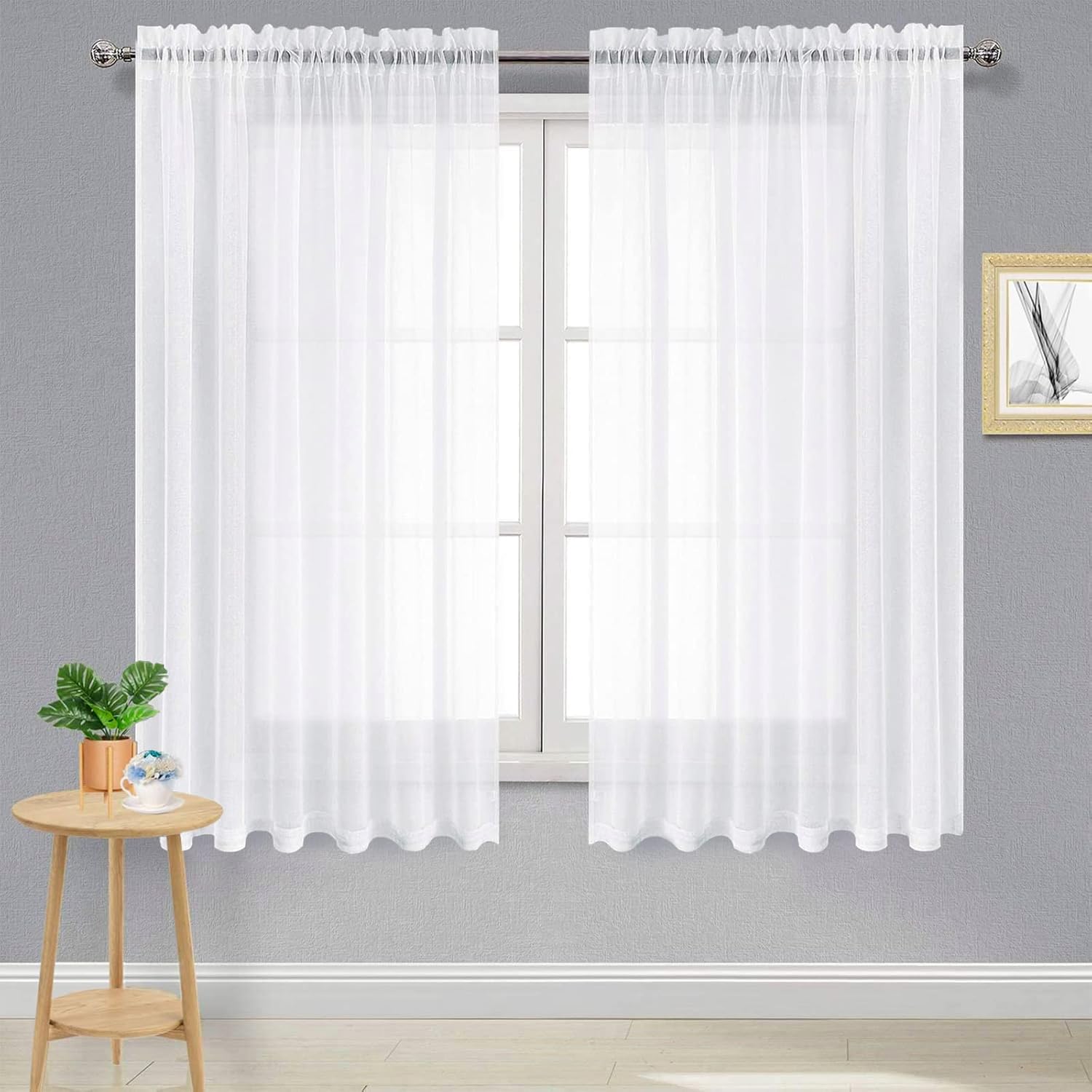 DWCN Cortinas traslúcidas blancas de gasa semitransparente con bolsillo para barra para dormitorio y sala de estar, 70 x 63 pulgadas de largo, juego
