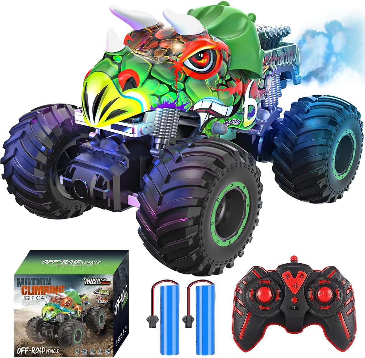 Juguete de camión monstruo de dinosaurio 2024 para niños, auto monstruo de dinosaurio a control remoto, automóvil RC todo terreno, camión monstruo
