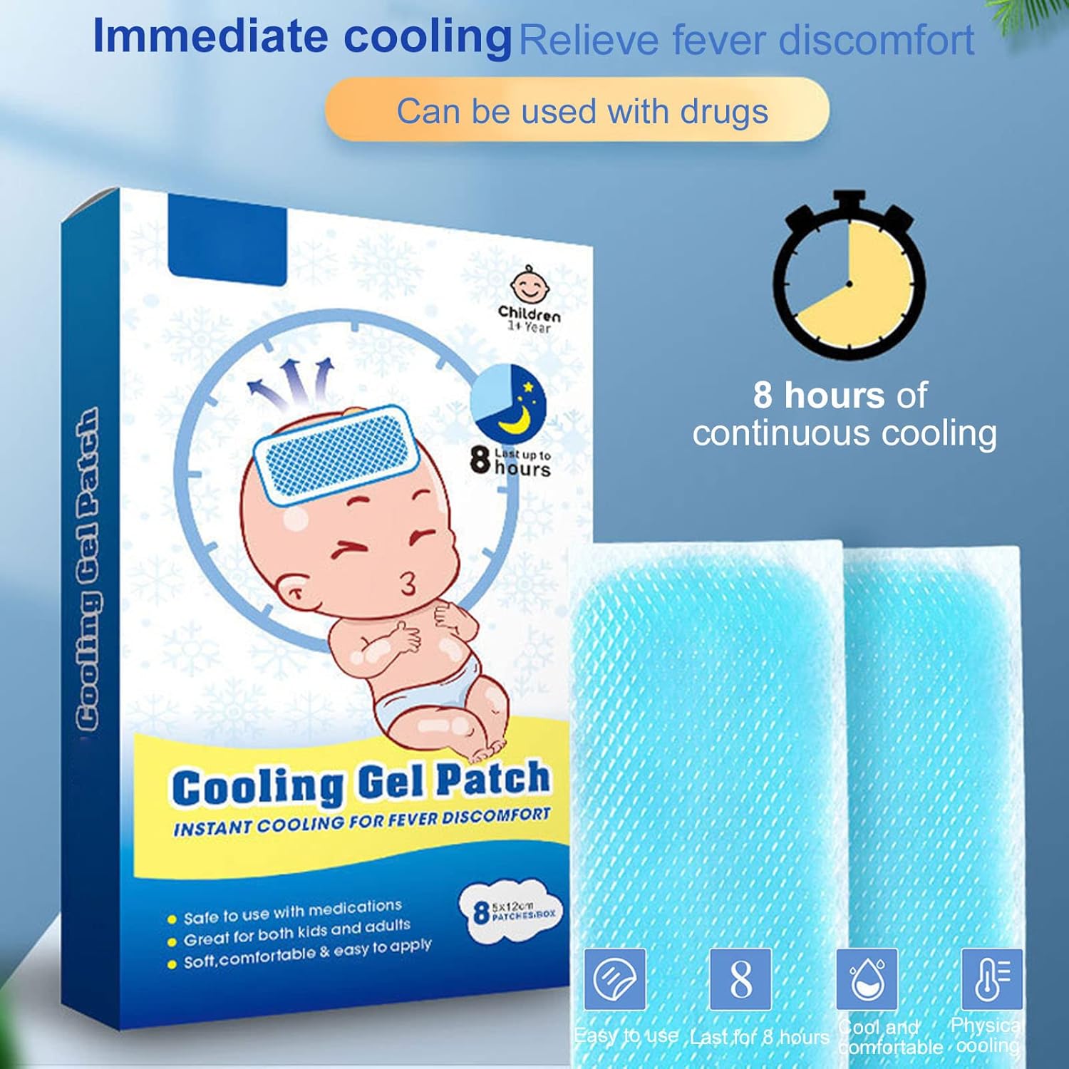 8 parches de enfriamiento para niños, almohadillas desechables para fiebre, parche de fiebre para niños, almohadillas frescas para fiebre y