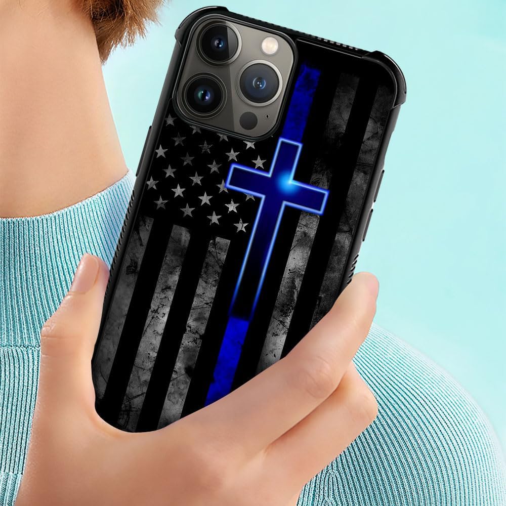 TnXee Funda compatible con iPhone 15 Pro Max, funda de poliuretano termoplástico suave antideslizante con diseño de bandera estadounidense Blue
