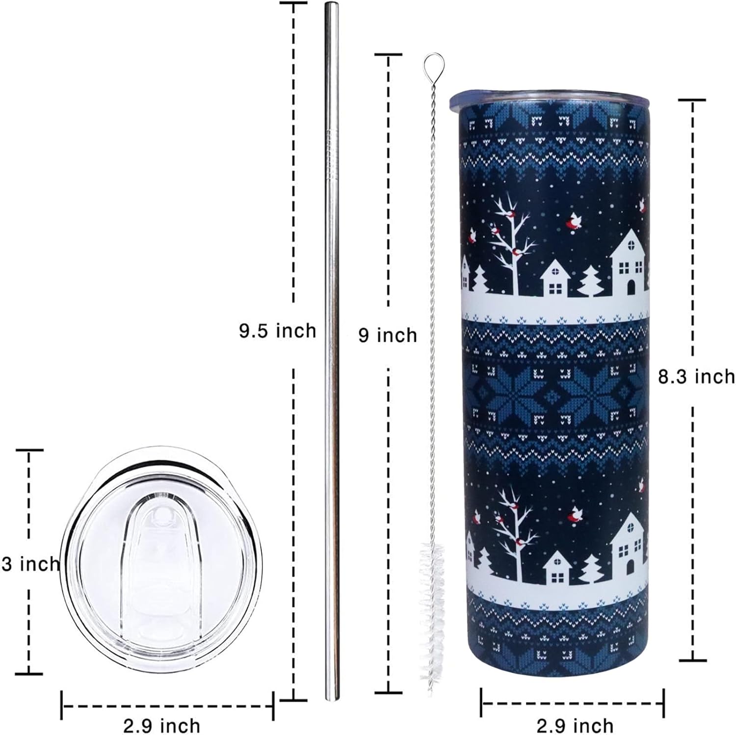 Vaso de Navidad de 20 onzas con tapa y pajita, de acero inoxidable, con aislamiento, para Navidad, botella de agua, viaje, vino
