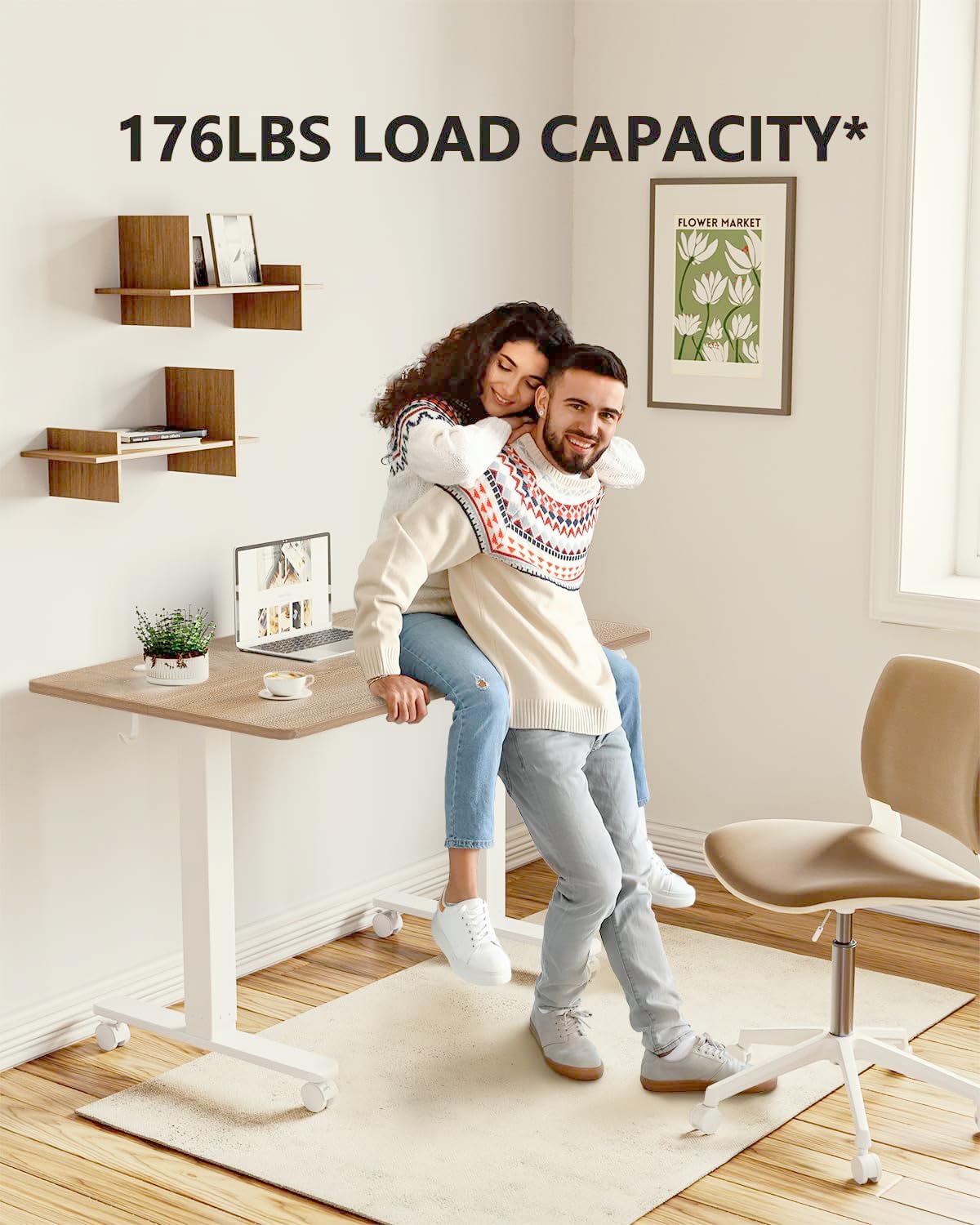 BANTI Escritorio eléctrico de pie ajustable de 40 x 24 pulgadas, mesa de pie, escritorio de oficina en casa con tablero de empalme, parte superior