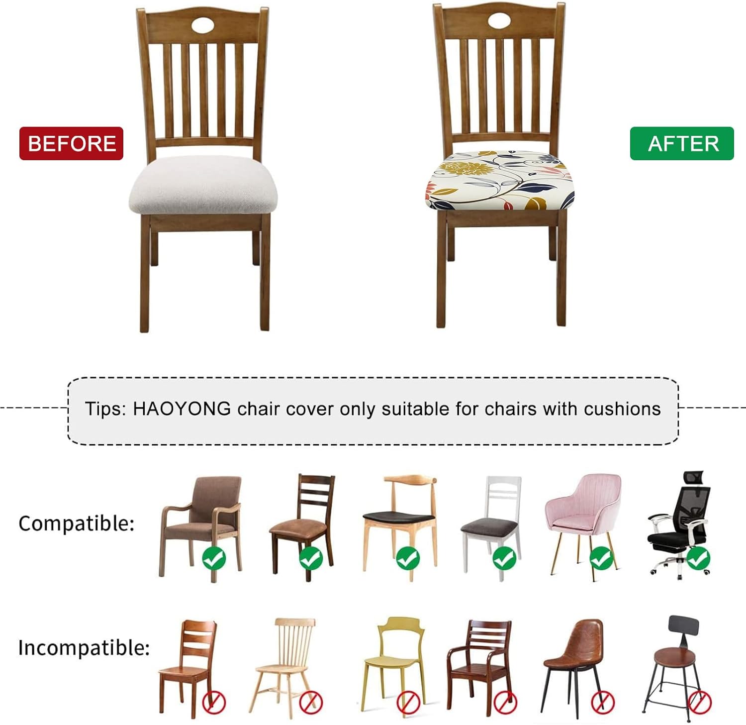 HAOYONG Funda de asiento impermeable para silla de comedor, fundas para sillas de cocina, TPU impermeable, protector de asiento de silla 6 piezas