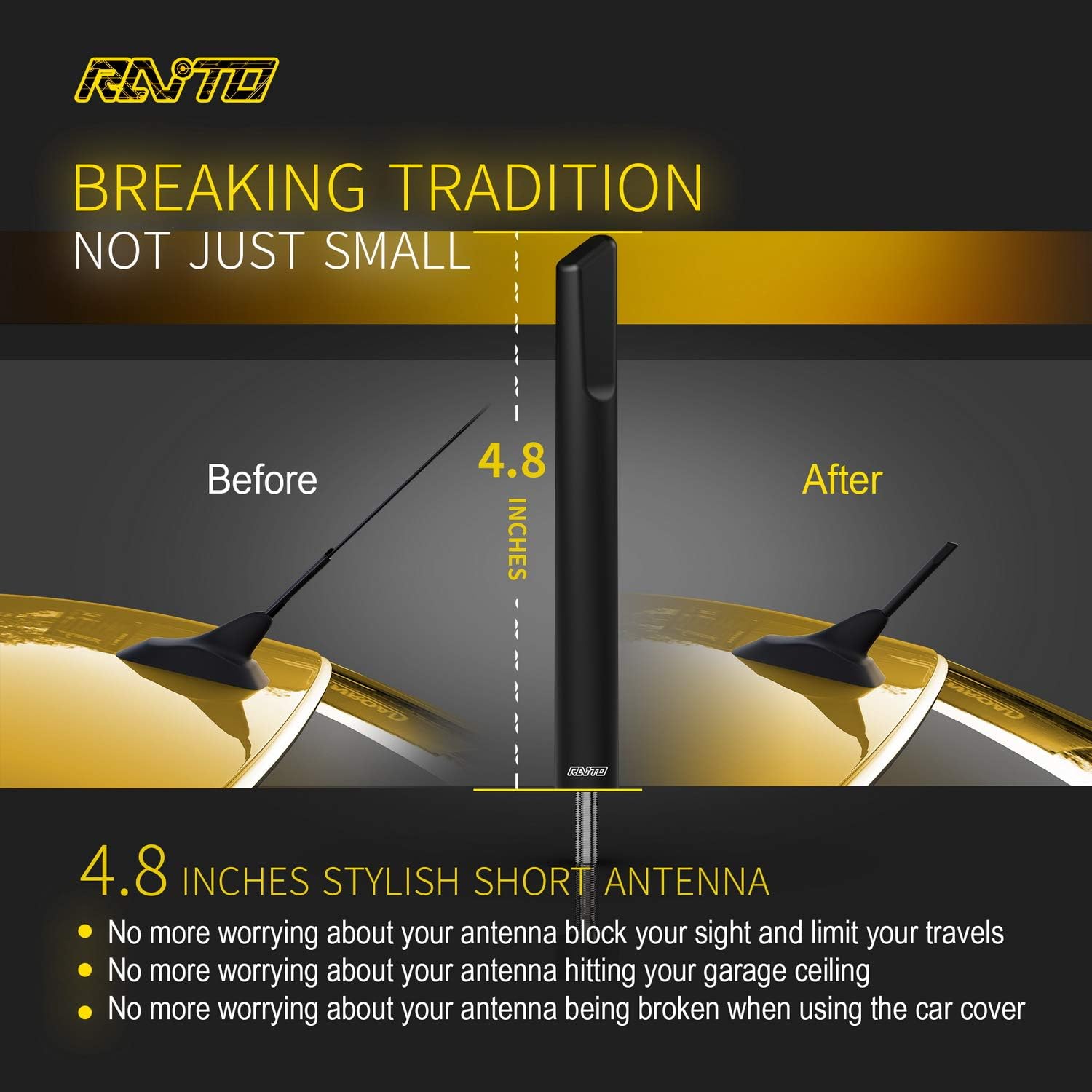 RAITO Antena corta de radio AM FM de 4.8 pulgadas compatible con Tacoma 1995-2016