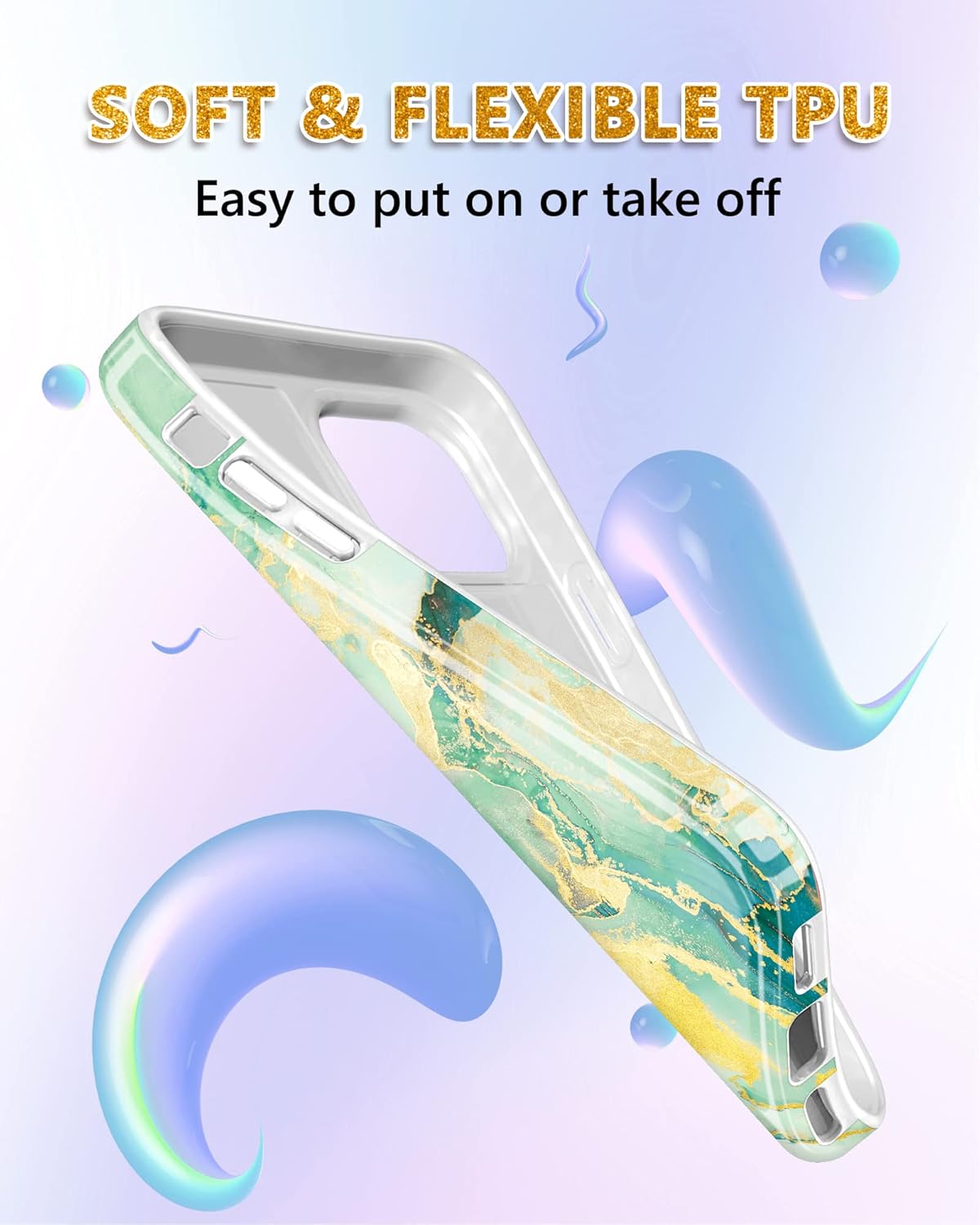 JIAXIUFEN Funda diseñada para iPhone 14 Pro Max, funda dorada con purpurina de mármol, delgada, a prueba de golpes, funda de silicona de goma suave
