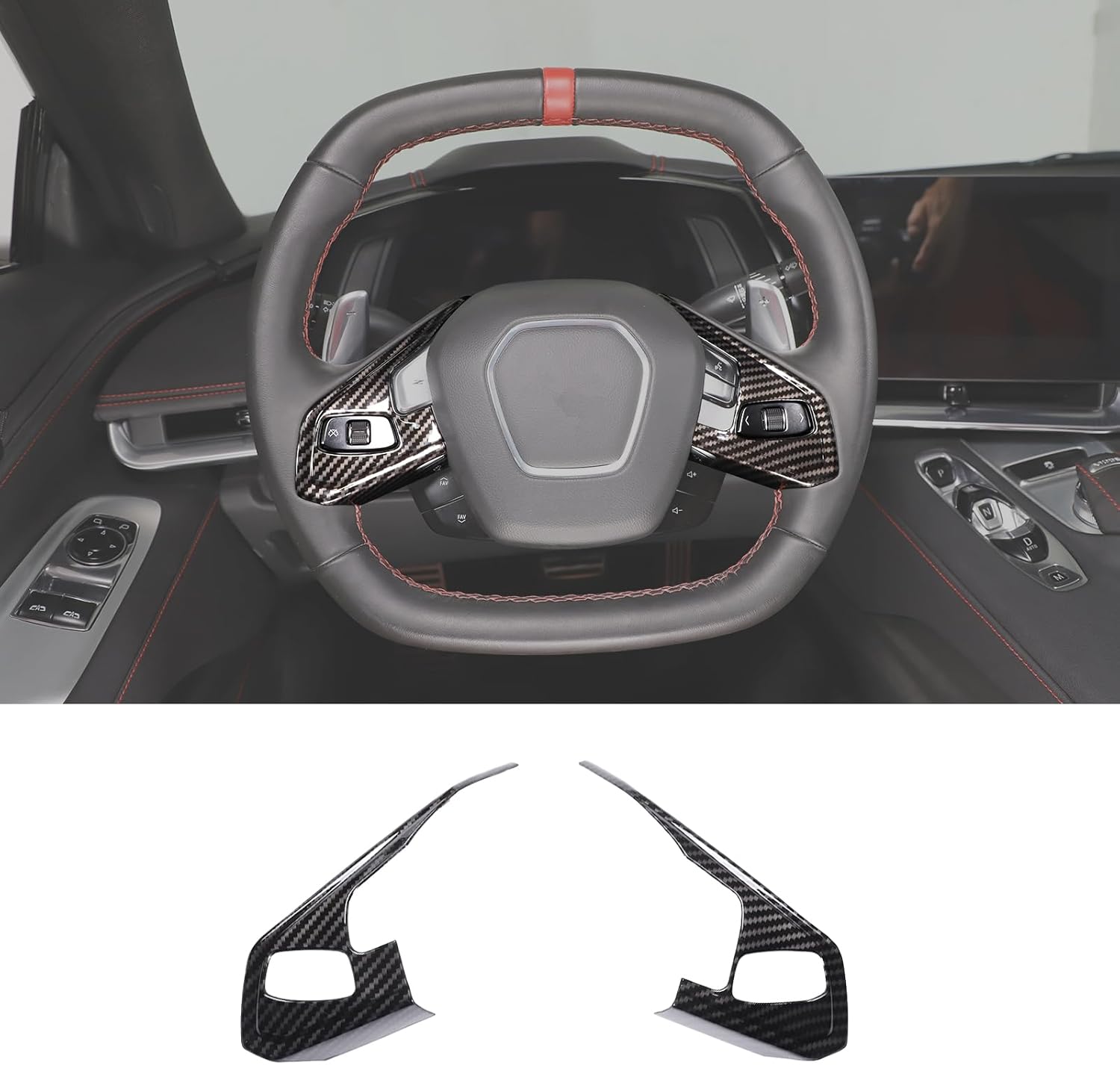 Cubierta de marco de botón de volante para Chevrolet Corvette C8 2020-2023, ABS panel de protección para volante de automóvil, 2 piezas (patrón de