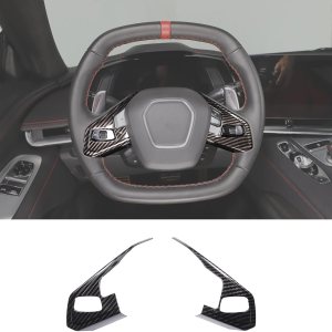 Cubierta de marco de botón de volante para Chevrolet Corvette C8 2020-2023, ABS panel de protección para volante de automóvil, 2 piezas (patrón de Cubierta de marco de botón de volante para Chevrolet Corvette C8 2020-2023, ABS panel de protección para volante de automóvil, 2 piezas (patrón de