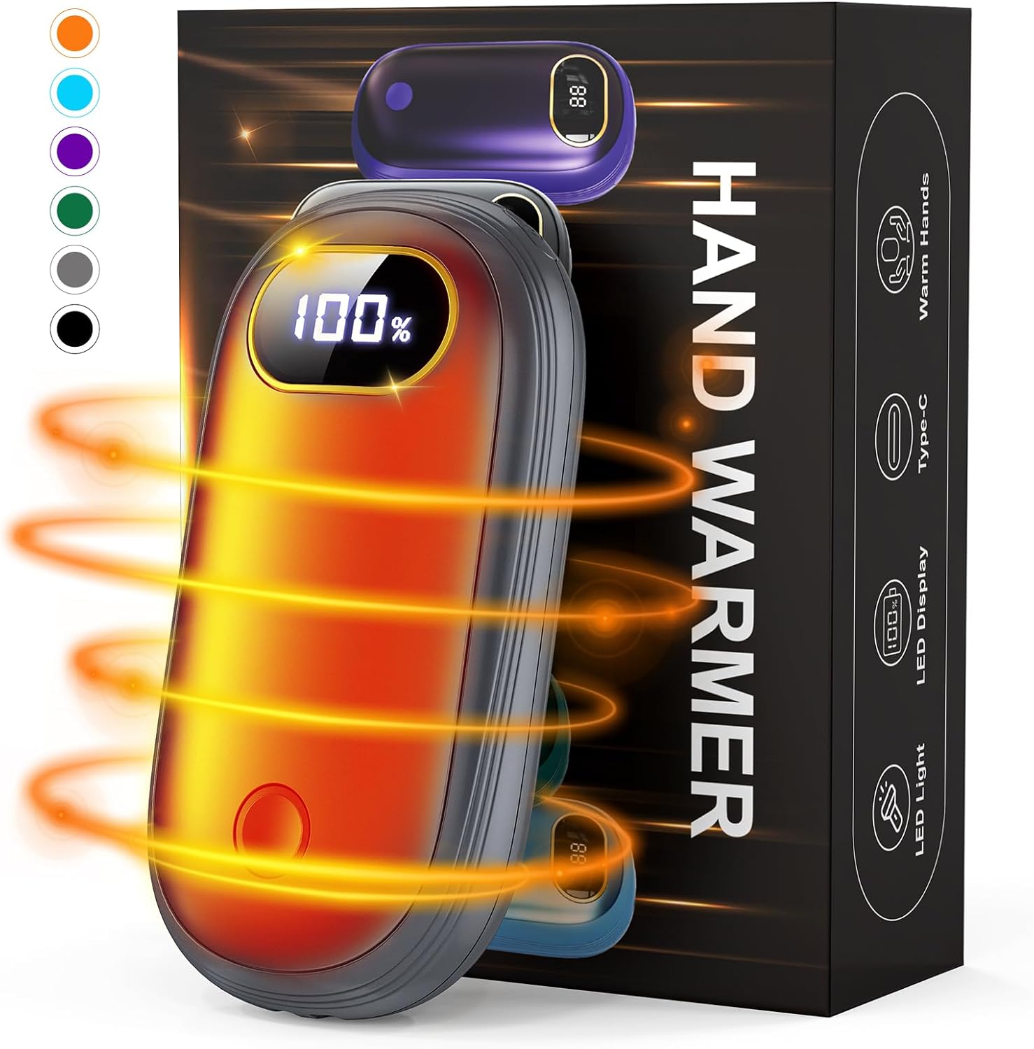 Calentadores de manos recargables, calentador de manos eléctrico de 14000 mAh, paquete de 2 unidades de calefacción de doble cara, 17 horas de calor