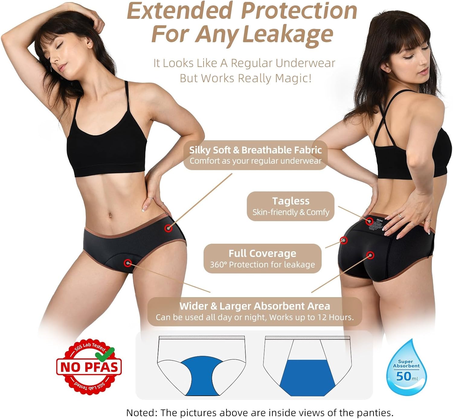 Ropa interior de período para mujer, de flujo pesado, suave, absorbente, para período, ropa interior a prueba de fugas