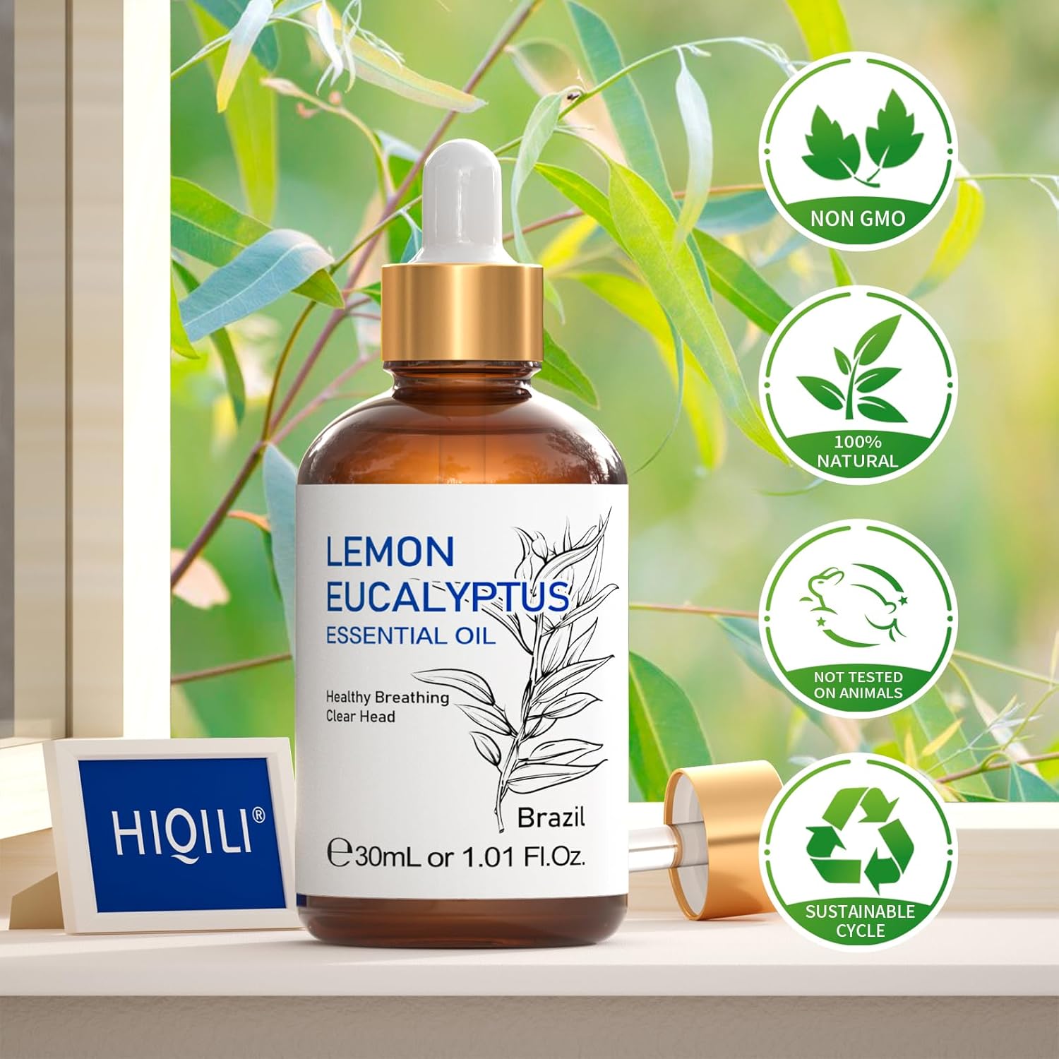 HIQILI Aceite esencial de eucalipto de limón, aceites de primera calidad sin diluir 100% puros y naturales, 1.0 fl oz