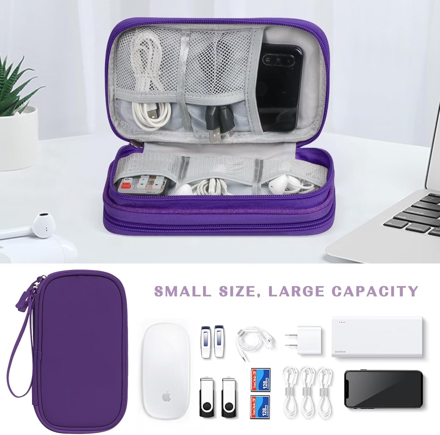 FYY Organizador electrónico, organizador de cables de viaje, bolsa de transporte para accesorios electrónicos, portátil, impermeable, doble capa,