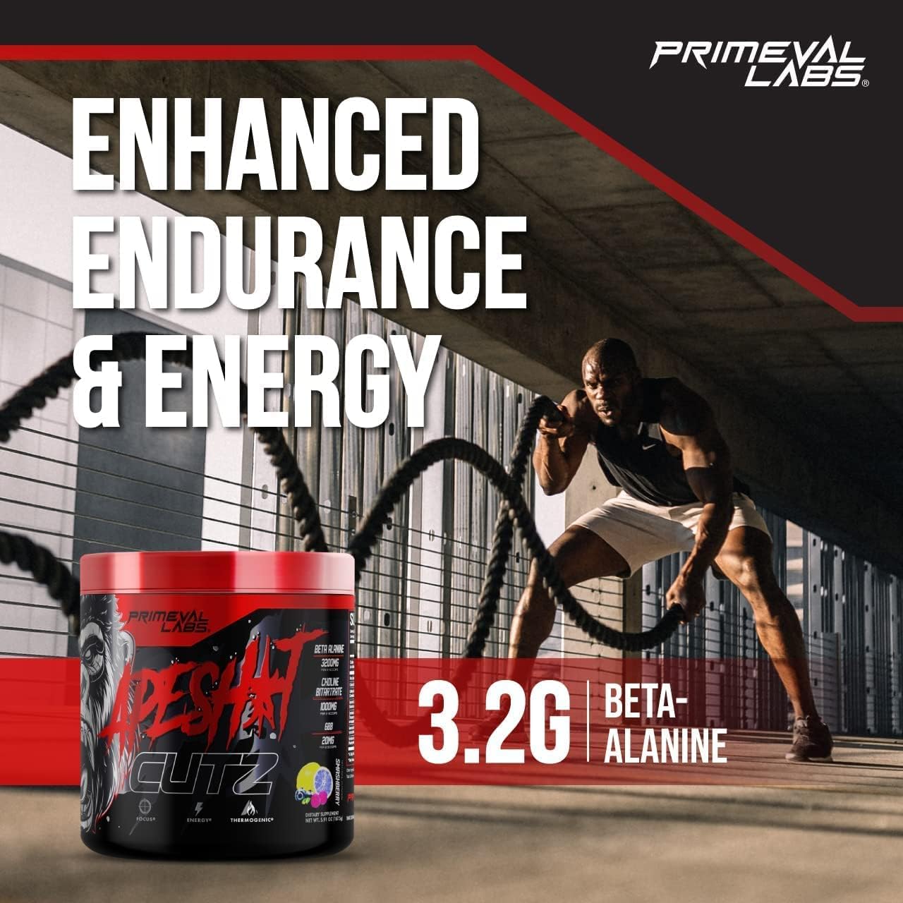 Primeval Labs Ape Sh*t Cutz – Quemador termogénico de energía y grasa para preentrenamiento, formulado científicamente, mayor resistencia,