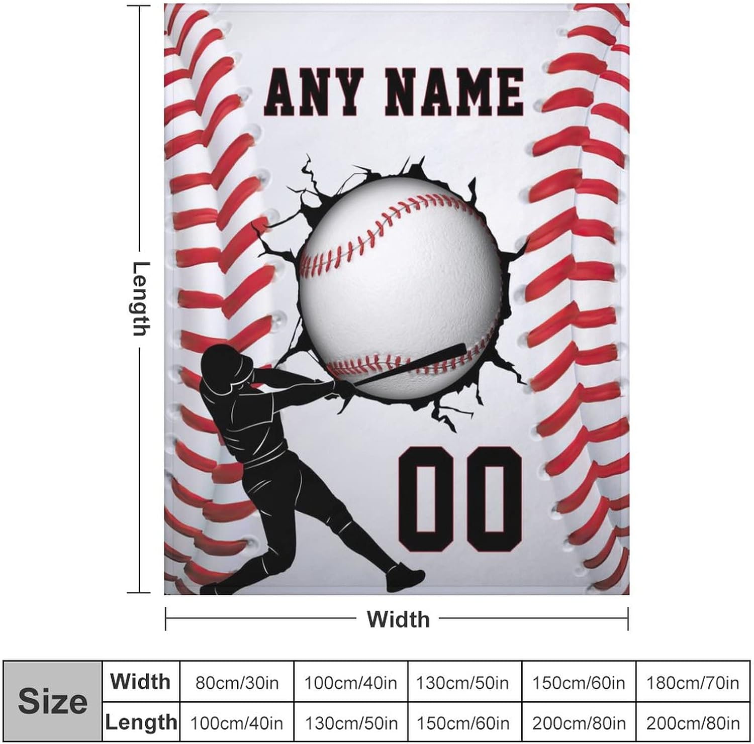 Oplamigy Manta de béisbol personalizada con nombre para niños y adultos, manta de béisbol personalizada con nombre deportivo, manta personalizada