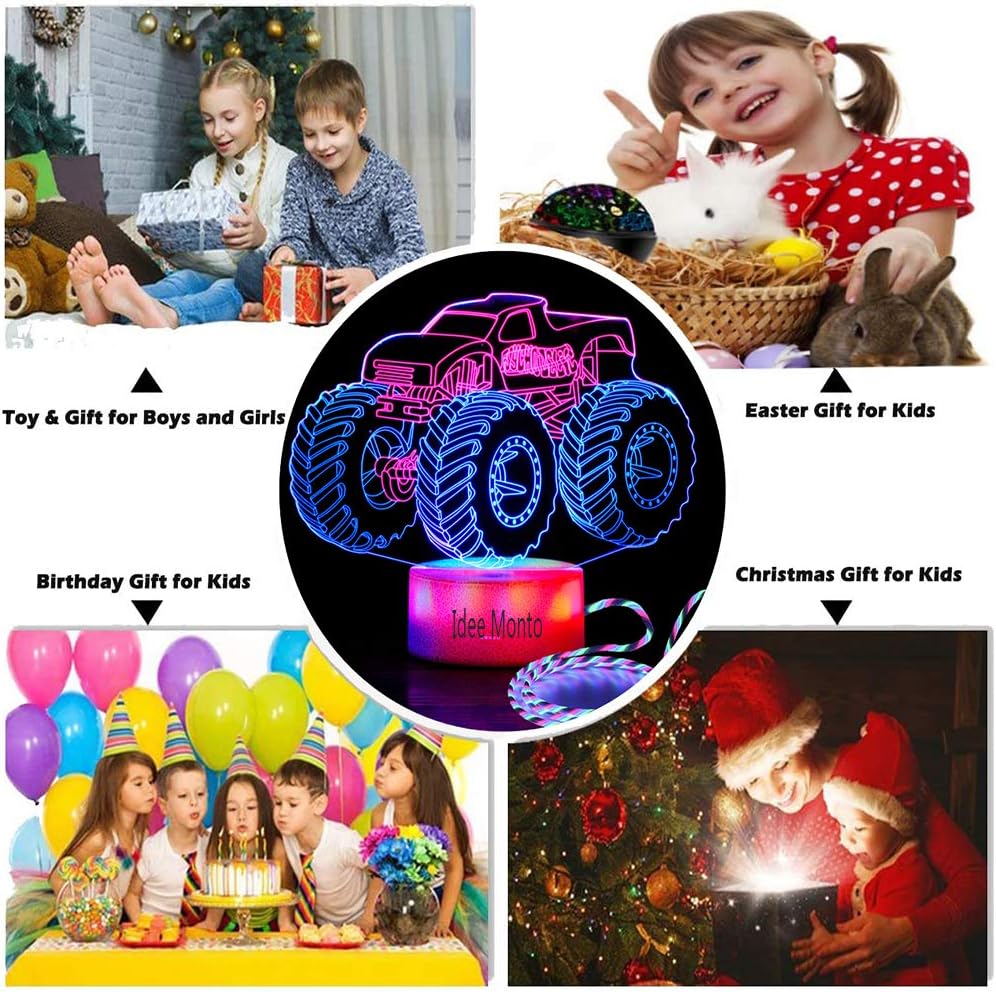 Idee Monto Hot Wheels Monster Truck Jam, Monster Trucks para niños, camión monstruo zombi, lámpara de ilusión LED 3D, luces nocturnas para niños