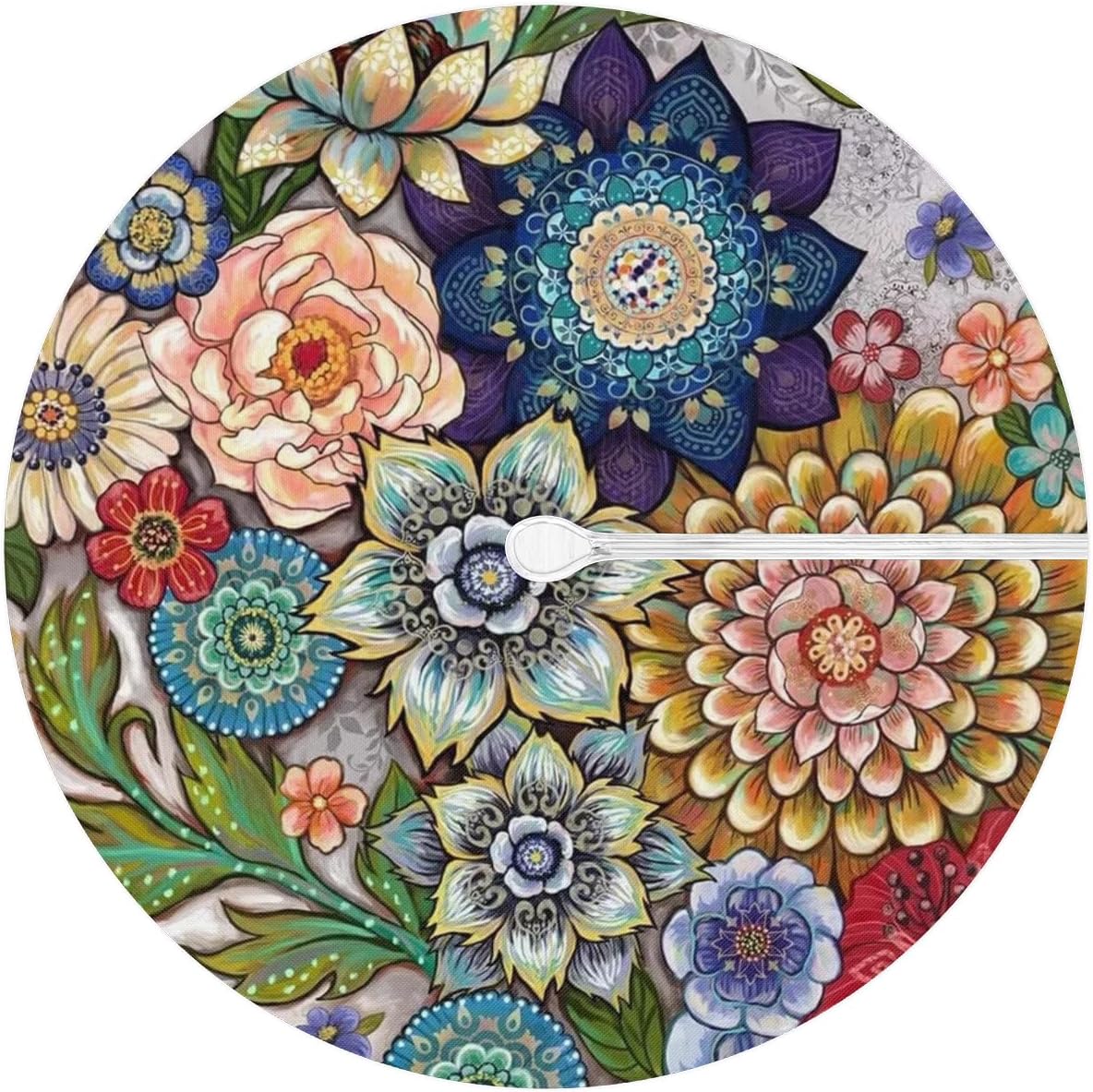 Mantel redondo para exteriores con agujero para paraguas, funda para mesa de patio con flores coloridas, impermeable, para fiestas y pícnics, apto