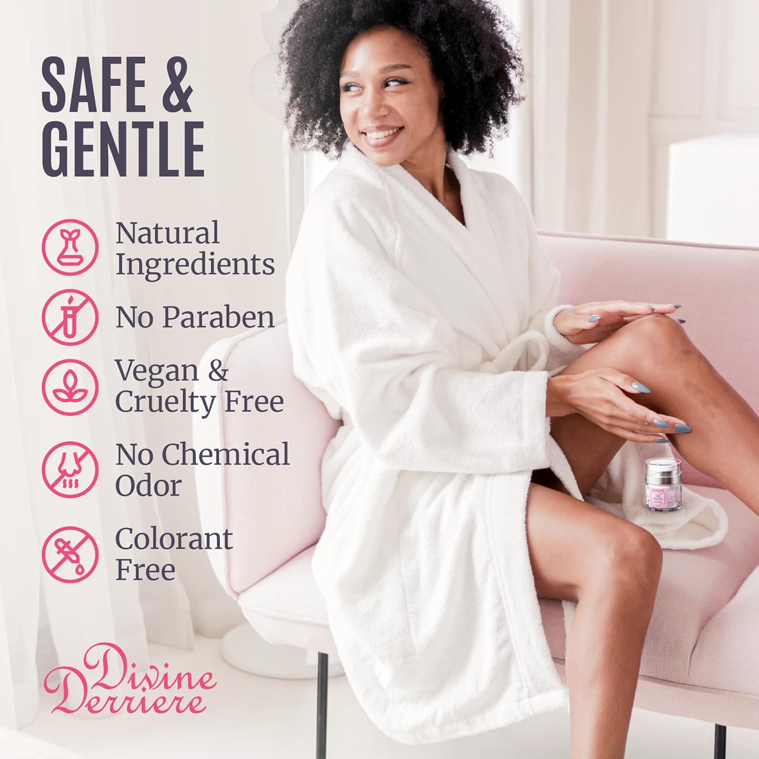 Divine Derriere Gel corrector de manchas oscuras íntimas para el área del cuerpo y del bikini con almohadillas eliminadoras de pelo encarnado
