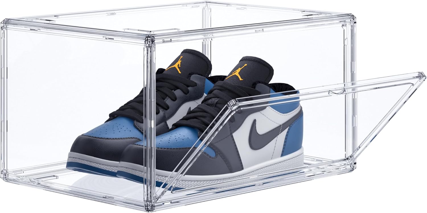 Cajas de zapatos transparentes de acrílico, cajas apilables para zapatos deportivos de alta gama, caja de exhibición 360 totalmente transparente con