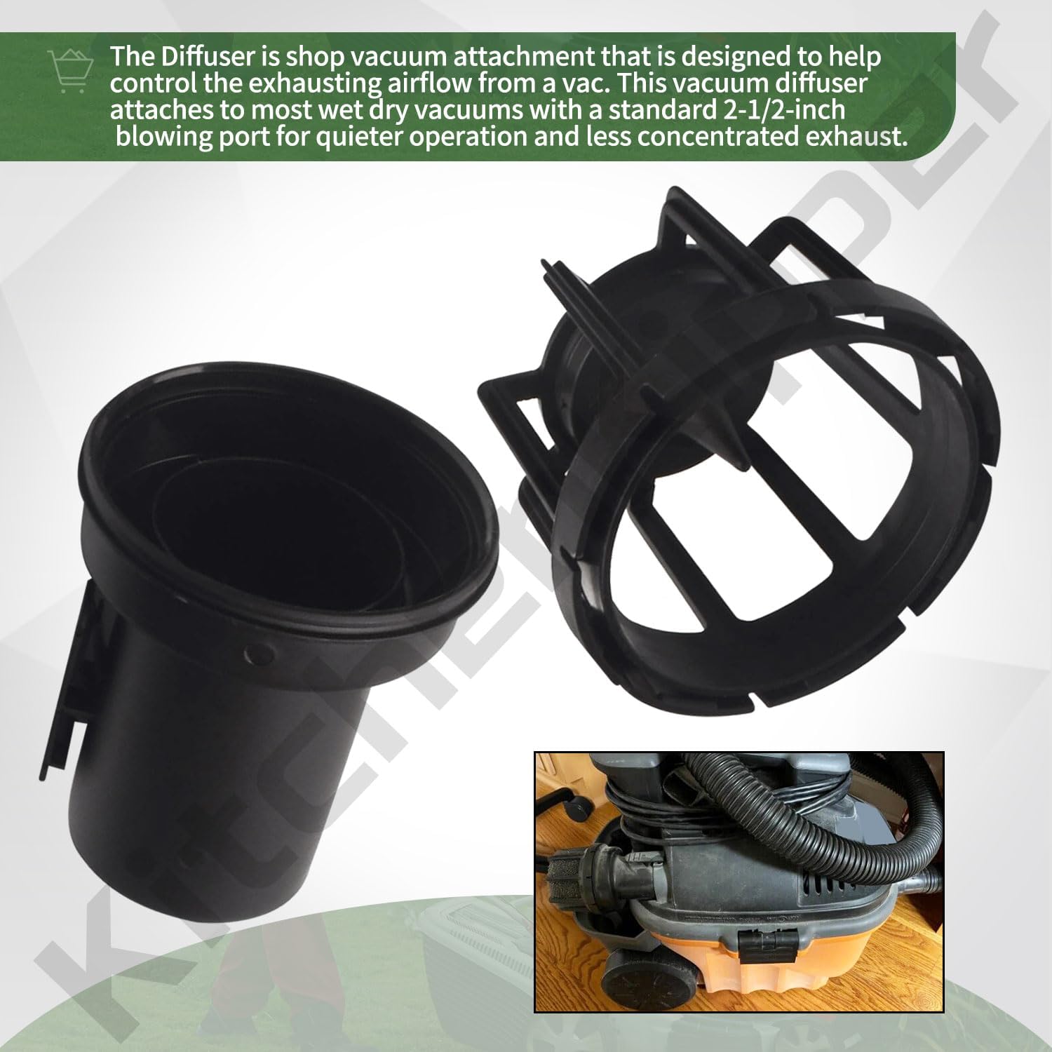 Silenciadordifusor VT2525 y WS25025A de 2.5 pulgadas para aspiradoras Ridgid húmedoseco, se adapta a la mayoría de aspiradoras con un puerto de