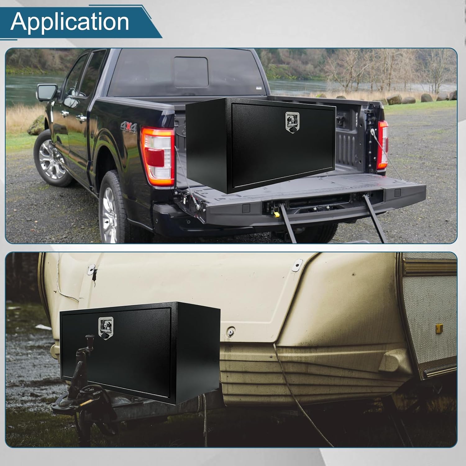 Caja de acero para camión de 36 x 18 x 18 pulgadas, caja de herramientas de acero resistente negro, caja de herramientas para camioneta, organizador