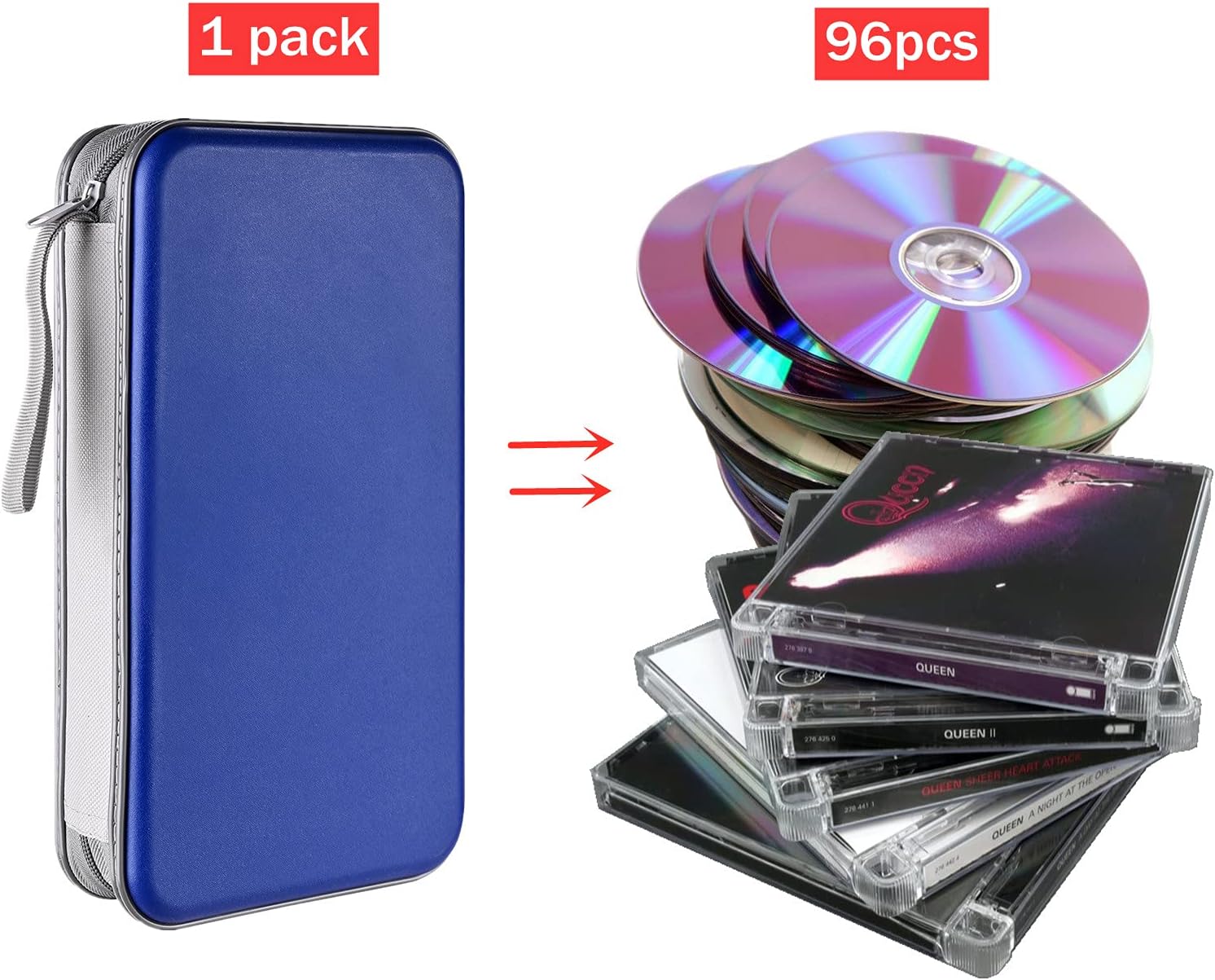Funda para DVD, estuche portátil para CD de capacidad para 96, soporte de almacenamiento de plástico duro para DVD, CD, cartera, organizador para