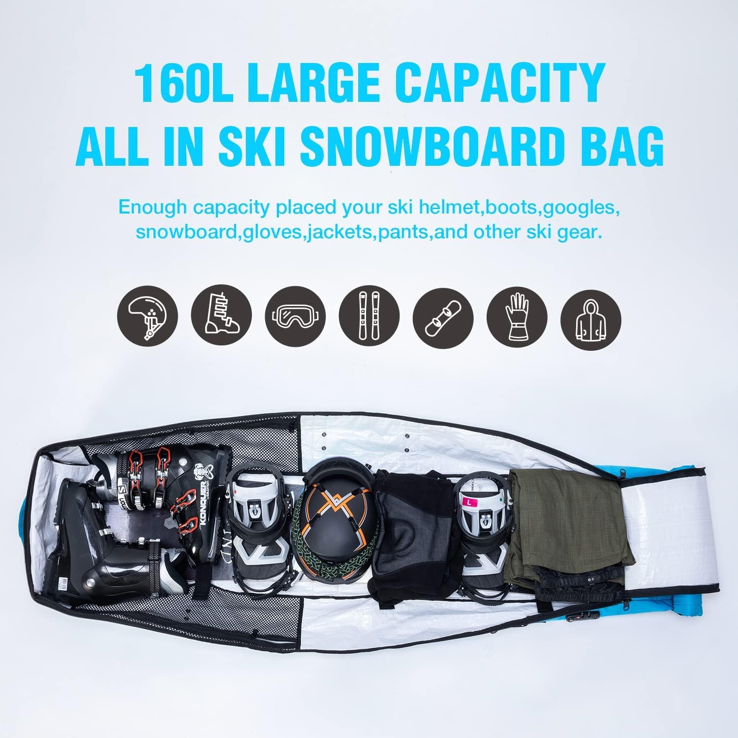 XCMAN Bolsa de snowboard acolchada con ruedas y cerradura, viajes por carretera y avión aéreo, longitud ajustable de 63 a 78 pulgadas