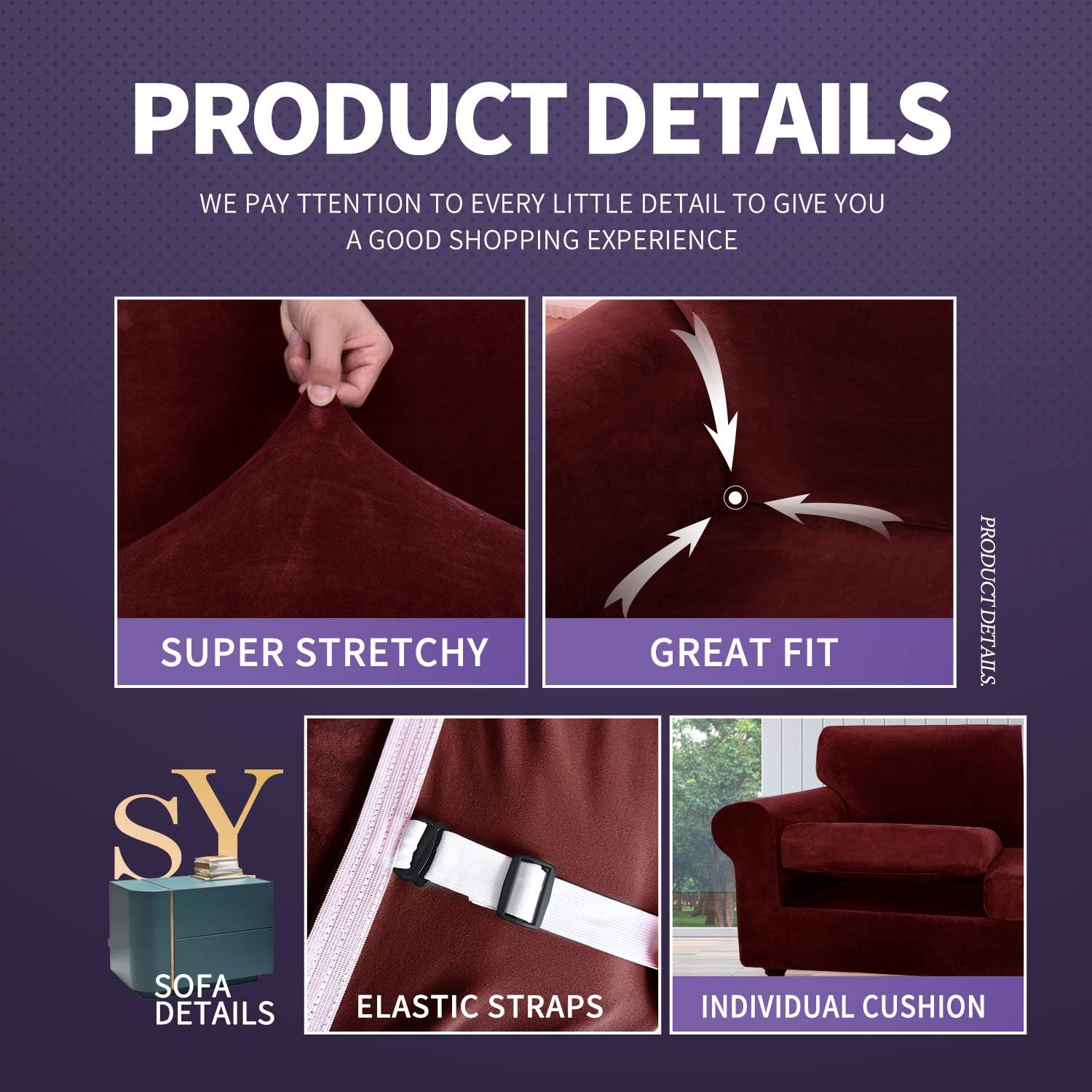 ZNSAYOTX – Funda de terciopelo de lujo de 4 piezas para sofá extragrande con 3 cojines, gruesa, suave, antideslizante, grande, protector de muebles