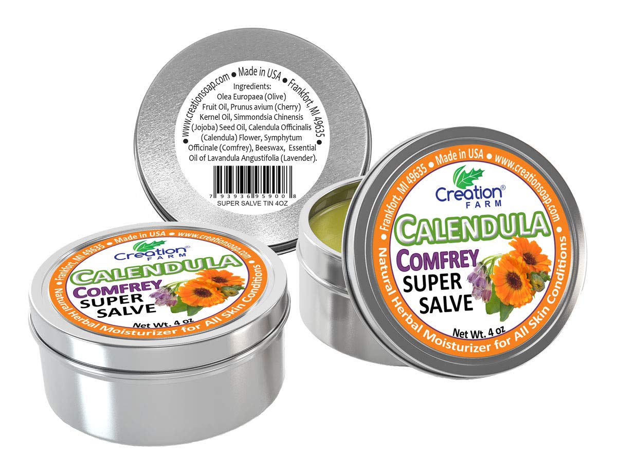 Creation Farm Caléndula Consuelda Super Salve 3 Pack de 4 oz Latas Balsamo pomada herba Caléndula Consuelda crema