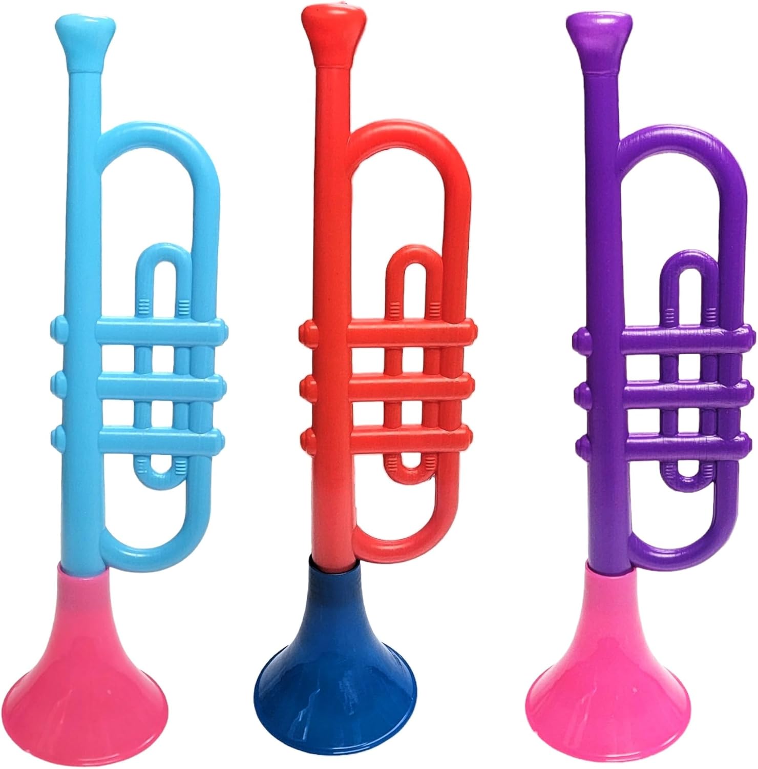 Trompetas de plástico coloridas (13 pulgadas), juguetes musicales ruidosos para niños, instrumentos para fiestas y eventos, regalos geniales de