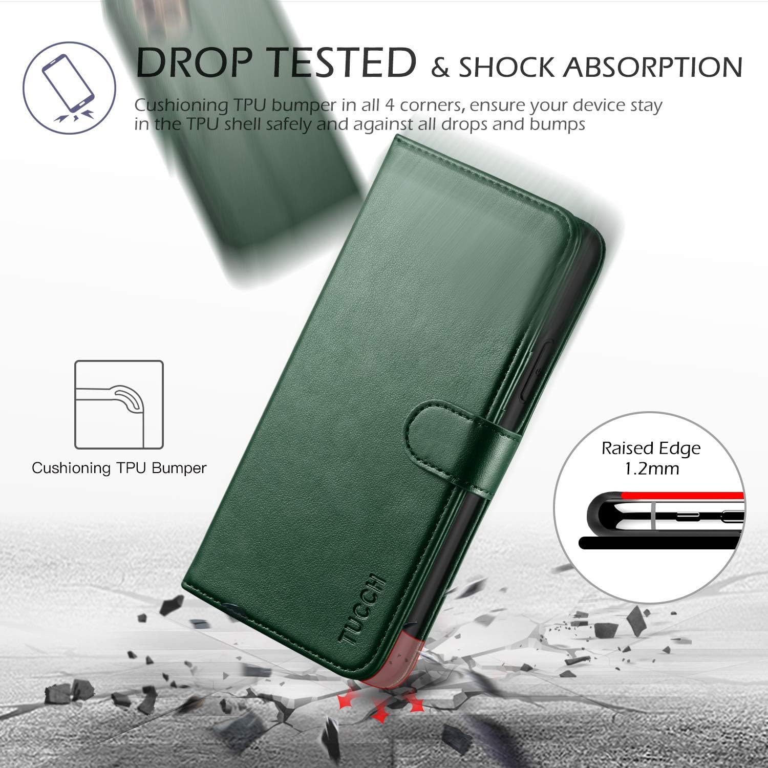 TUCCH Funda tipo cartera para iPhone 11 Pro Max, ranura magnética para tarjetas con bloqueo de radiofrecuencia automática y bloqueo RFID, funda de