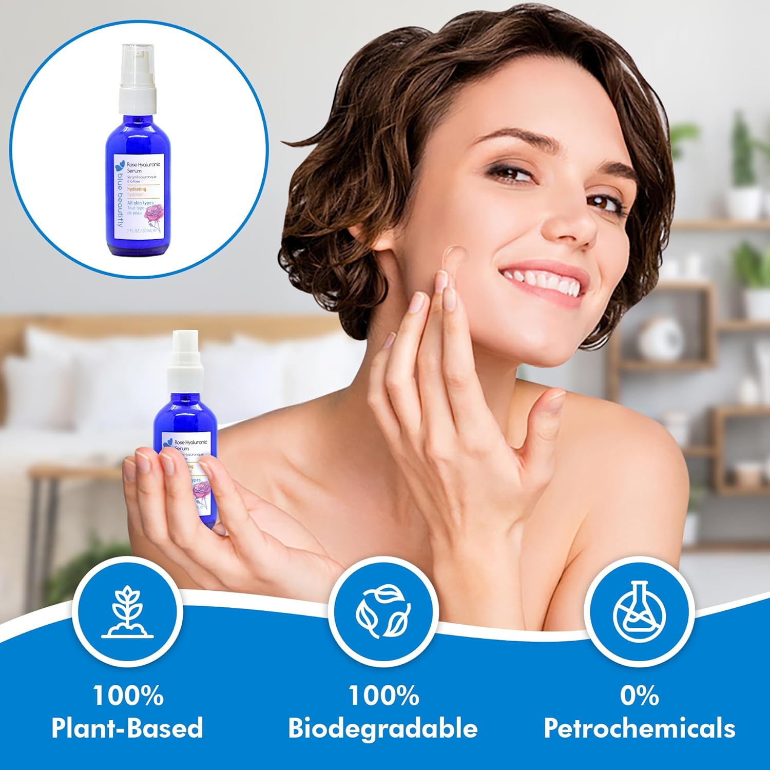 Blue Beautifly Suero hialurónico Rose  Ácido hialurónico de peso molecular alto y bajo hidrata las capas exteriores e internas de la piel  Mezclado