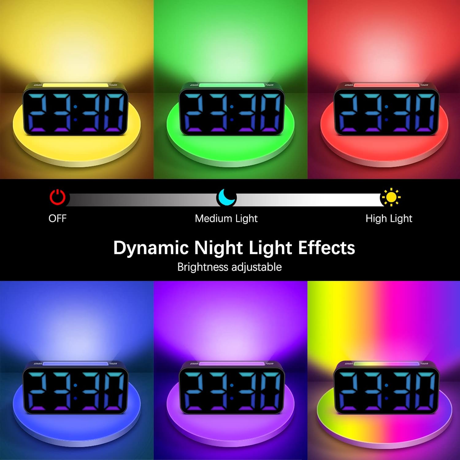 Reloj despertador para personas que duermen con mucha capacidad, reloj despertador vibratorio con agitador de cama, luz nocturna, pantalla grande,
